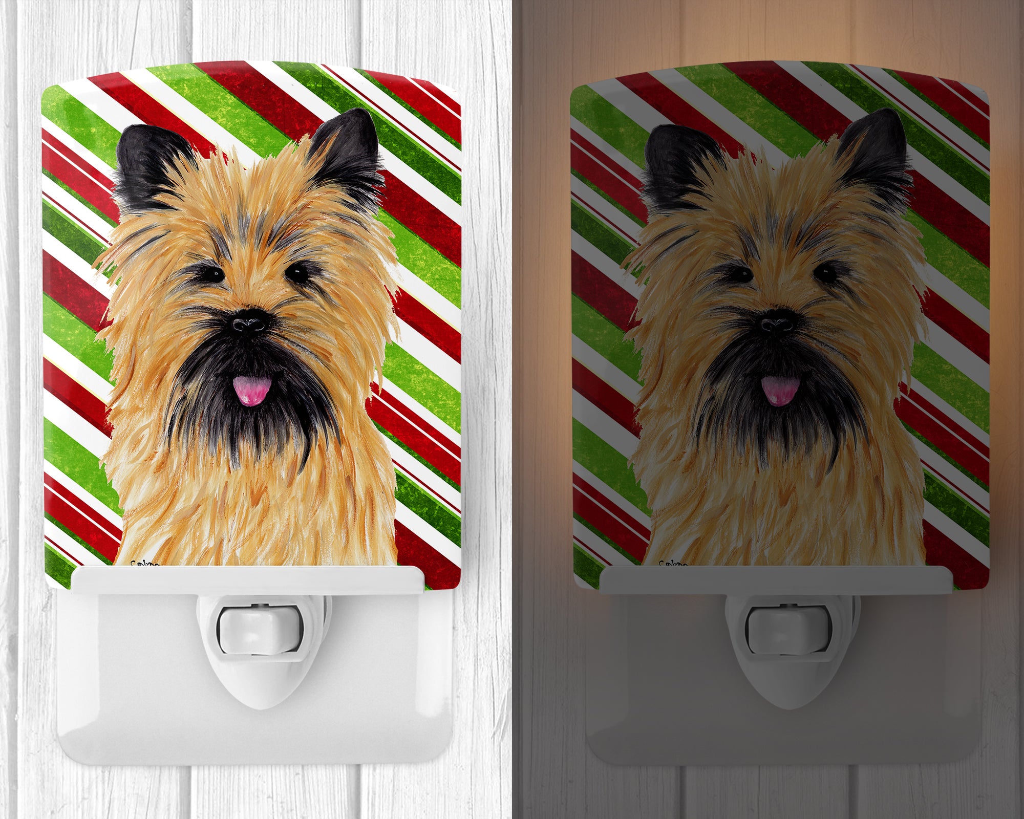 Cairn Terrier Candy Cane Holiday Christmas Ceramic Night Light SC9335CNL - the-store.com