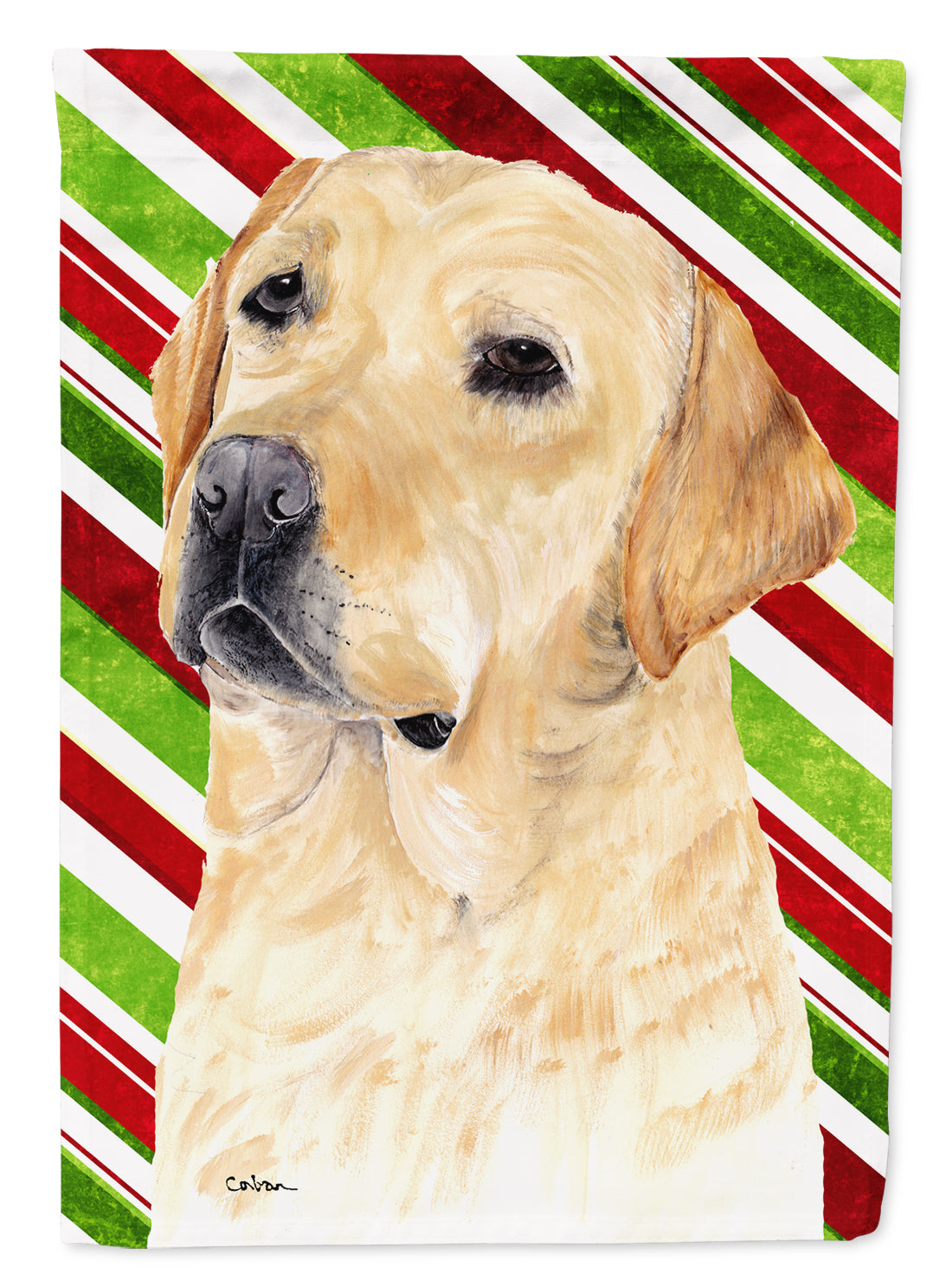 Labrador Candy Cane Holiday Christmas Flag Garden Size.