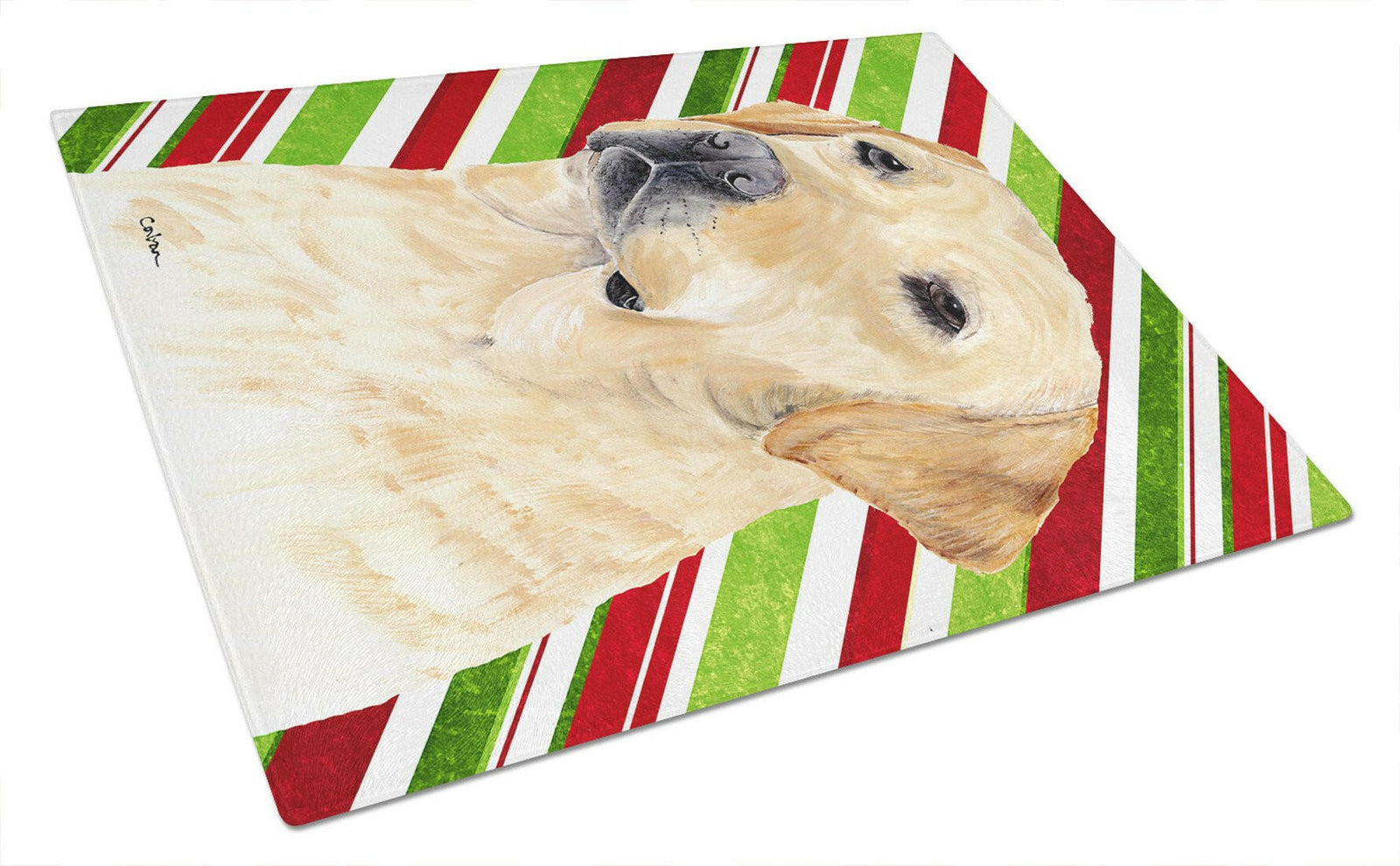 Labrador Candy Cane Holiday Christmas Glass Cutting Board Large by Caroline's Treasures