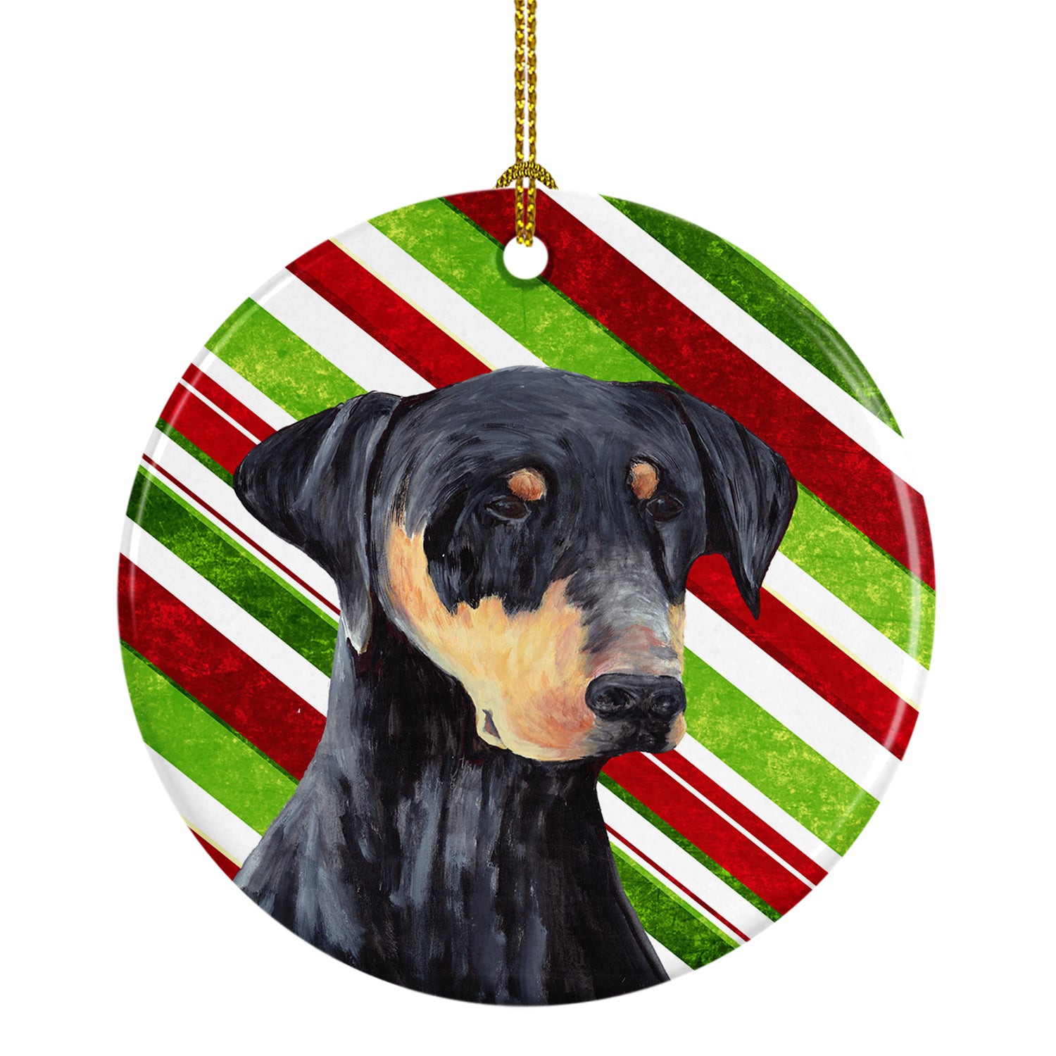 Doberman Candy Cane Holiday Christmas  Ceramic Ornament SC9337 - the-store.com