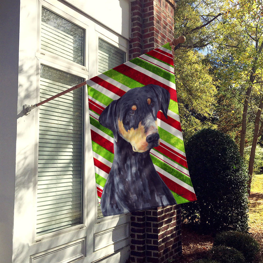 Doberman Candy Cane Holiday Christmas Flag Canvas House Size  the-store.com.