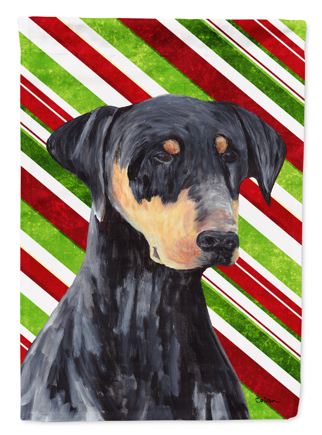 Doberman Candy Cane Holiday Christmas Flag Canvas House Size  the-store.com.