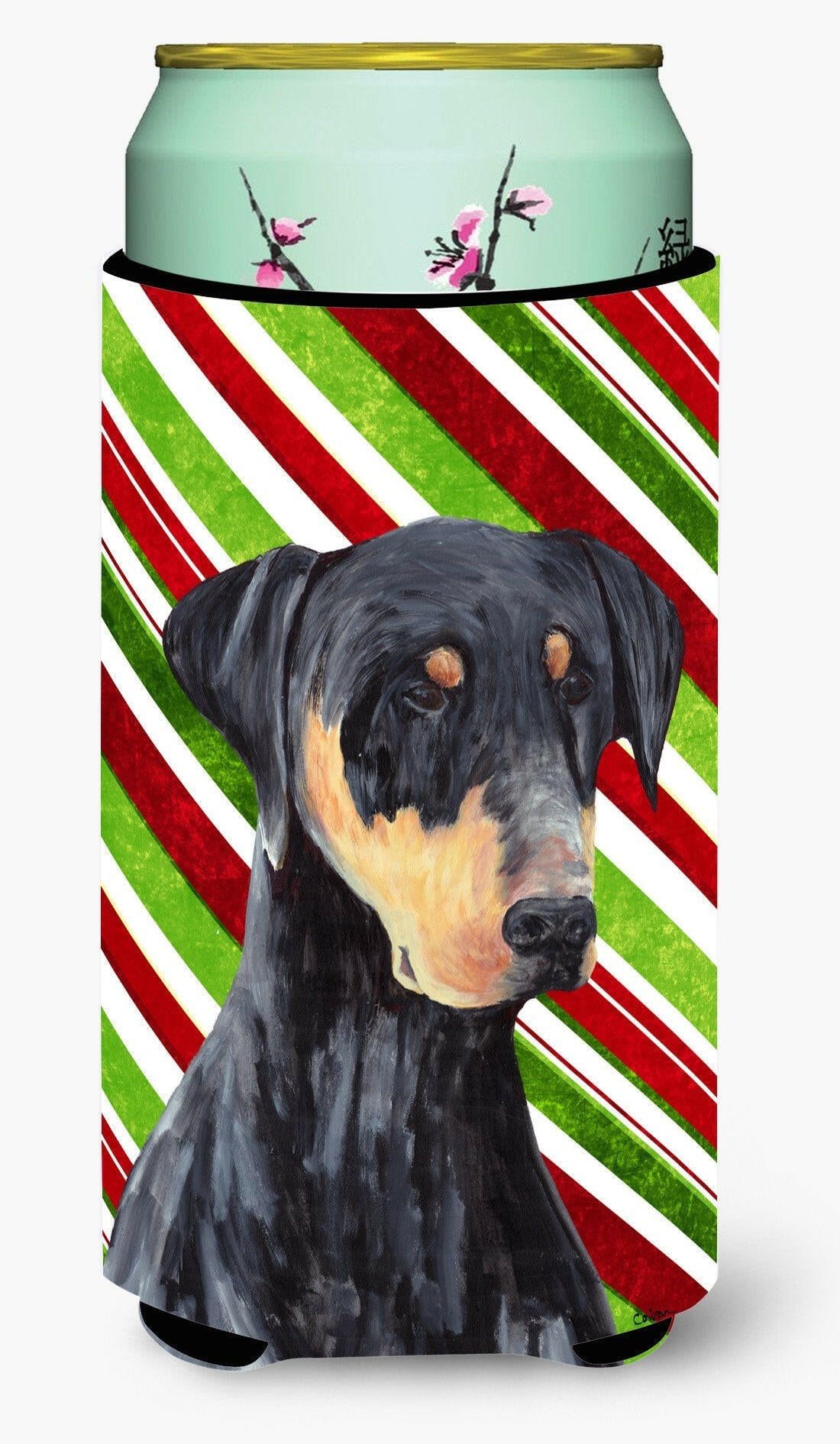 Doberman Candy Cane Holiday Christmas  Tall Boy Beverage Insulator Beverage Insulator Hugger by Caroline&#39;s Treasures