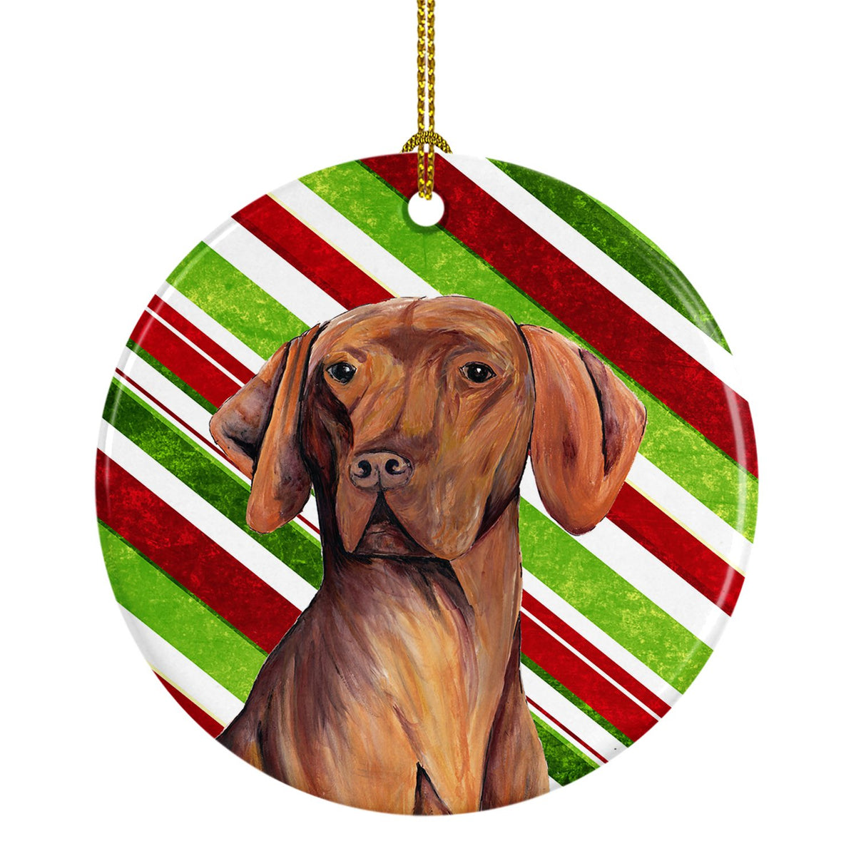 Vizsla Candy Cane Holiday Christmas  Ceramic Ornament SC9338 by Caroline&#39;s Treasures