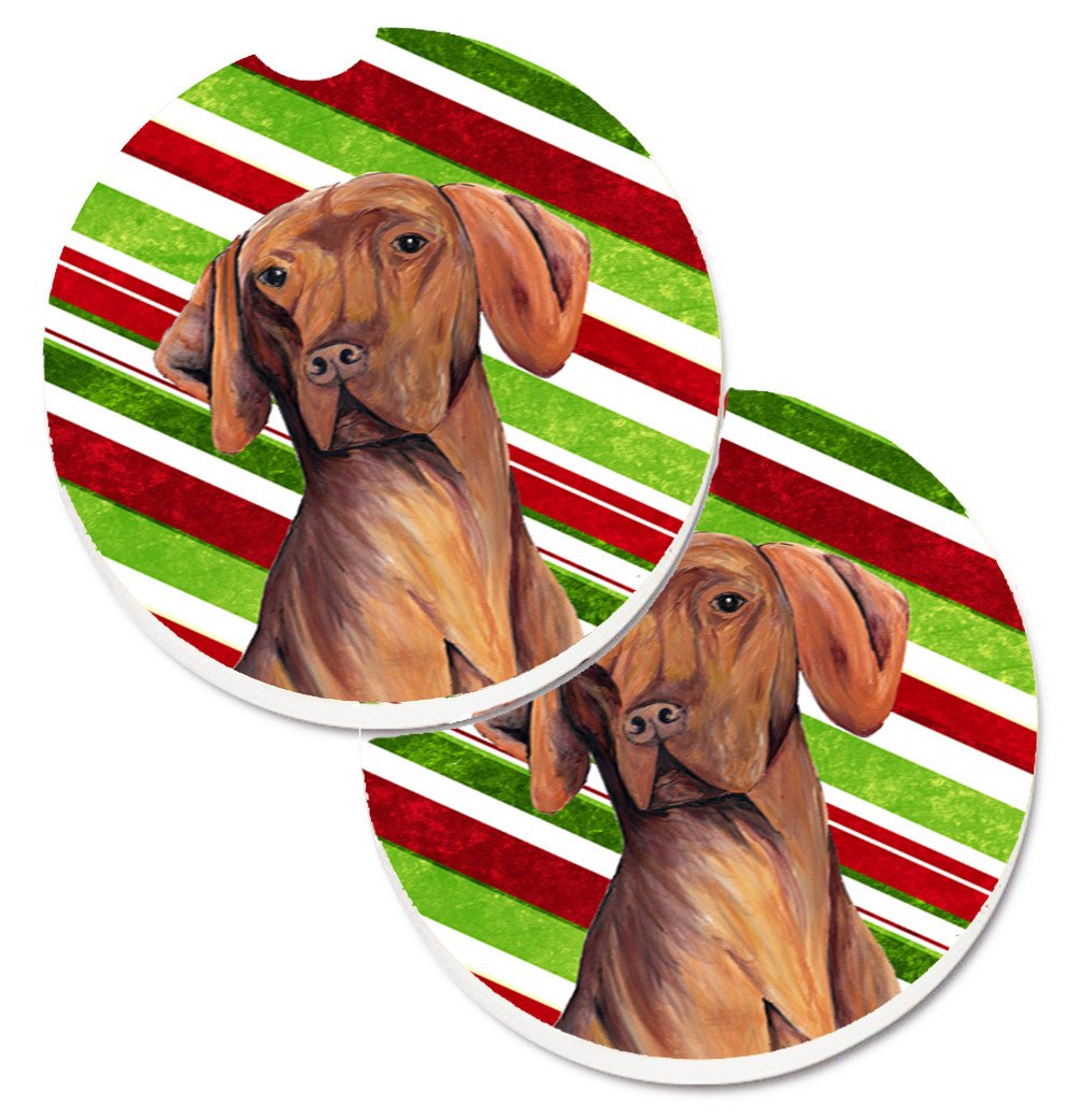 Vizsla Candy Cane Holiday Christmas Set of 2 Cup Holder Car Coasters SC9338CARC by Caroline's Treasures