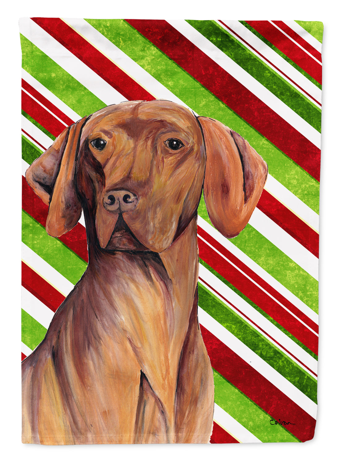 Vizsla Candy Cane Holiday Christmas Flag Canvas House Size  the-store.com.