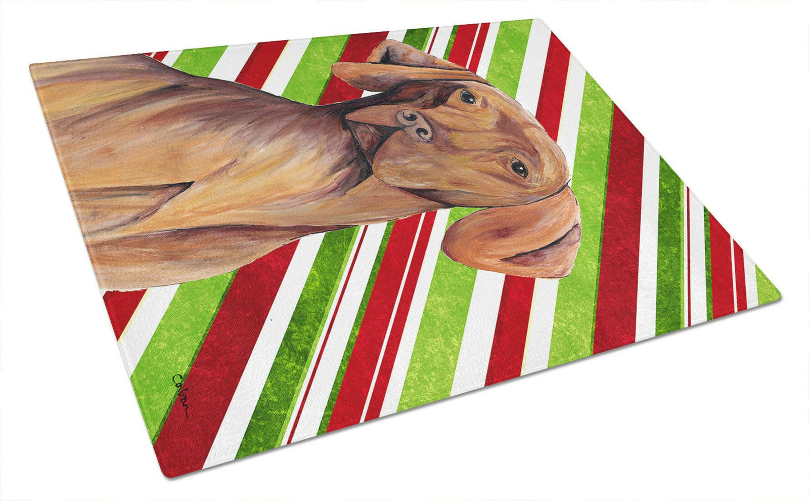 Vizsla Candy Cane Holiday Christmas Glass Cutting Board Large by Caroline's Treasures