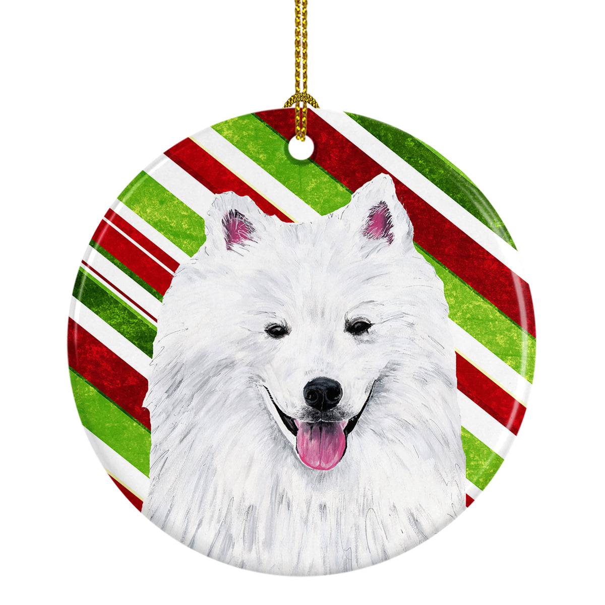 American Eskimo Candy Cane Holiday Christmas  Ceramic Ornament SC9339 - the-store.com