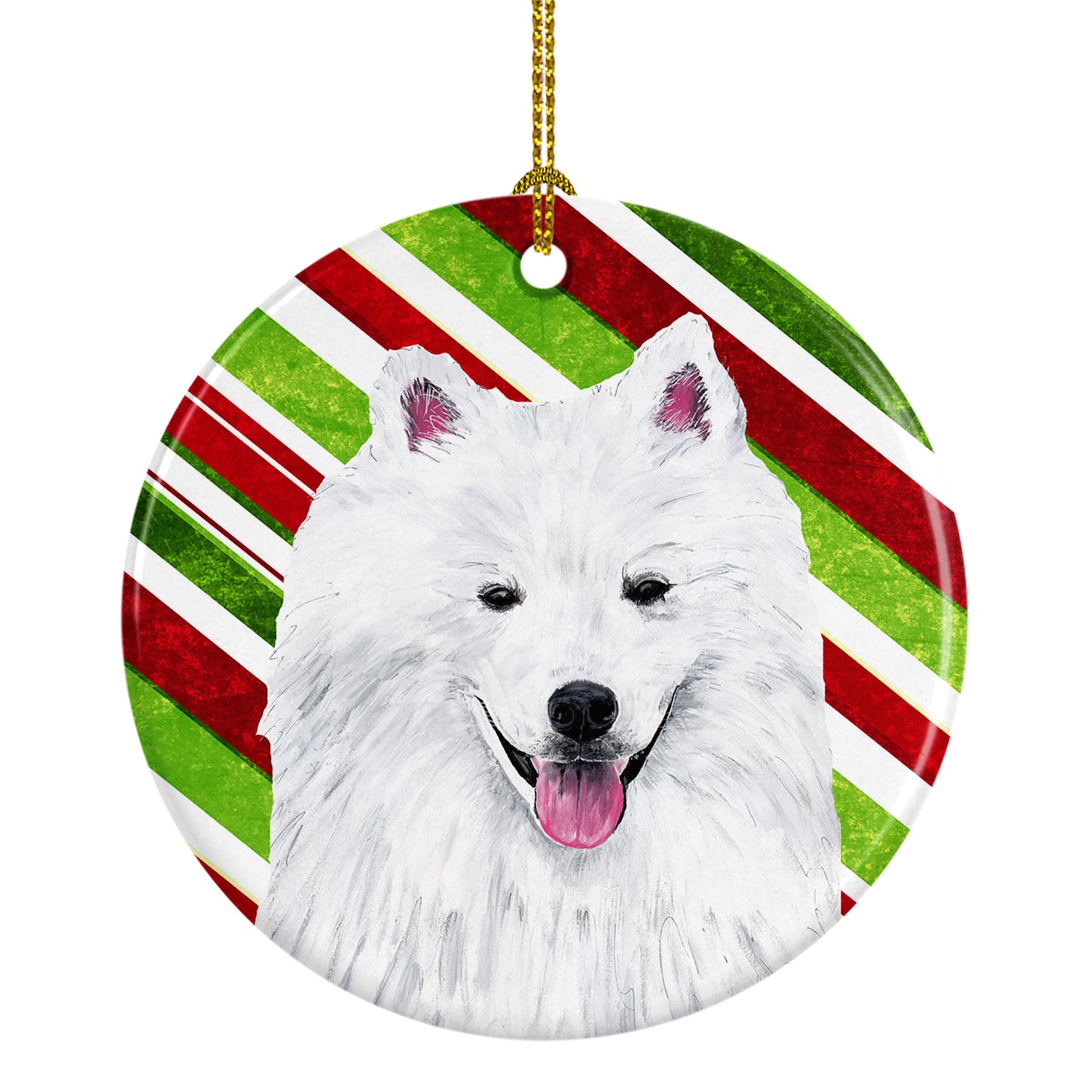 American Eskimo Candy Cane Holiday Christmas  Ceramic Ornament SC9339 - the-store.com