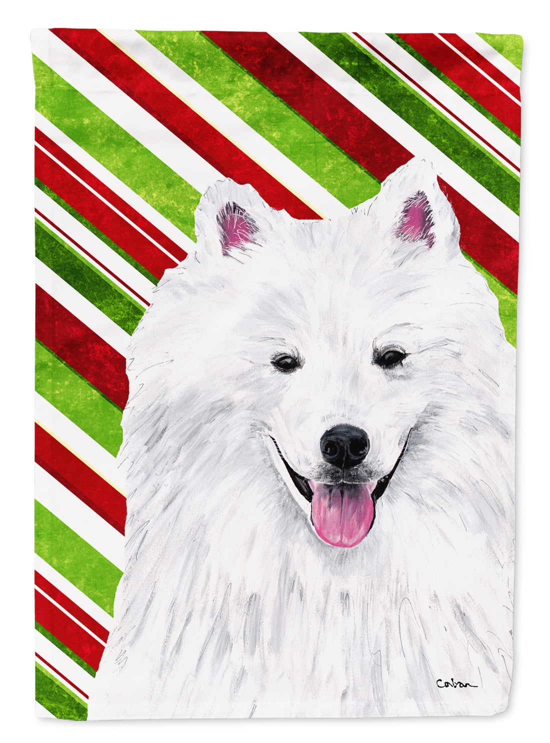 American Eskimo Candy Cane Holiday Christmas Flag Garden Size.