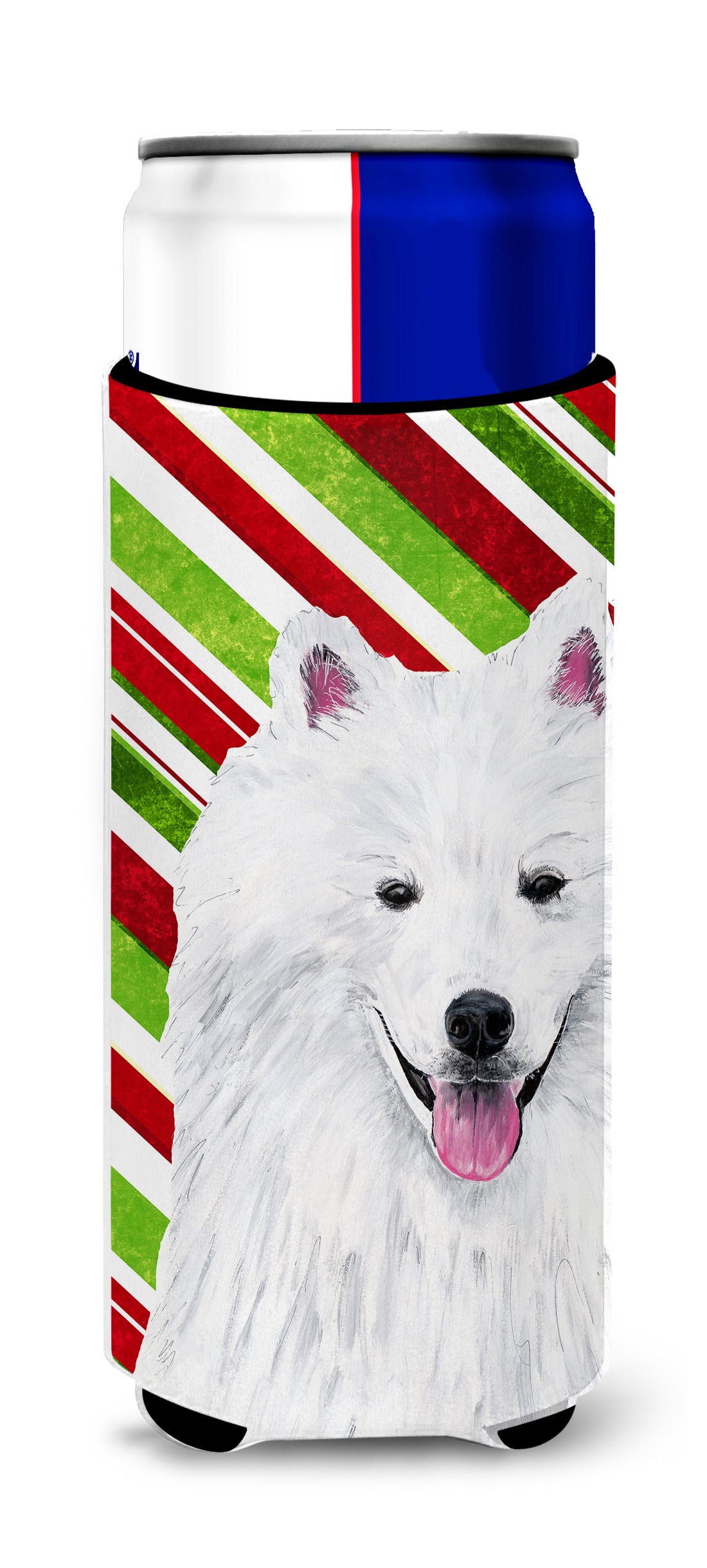 American Eskimo Candy Cane Holiday Christmas Ultra Beverage Insulators for slim cans SC9339MUK.