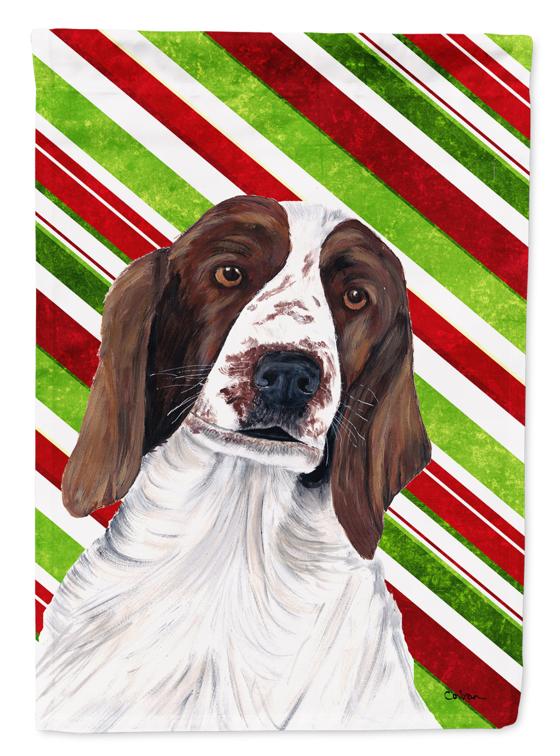 Welsh Springer Spaniel Candy Cane Holiday Christmas Flag Canvas House Size  the-store.com.