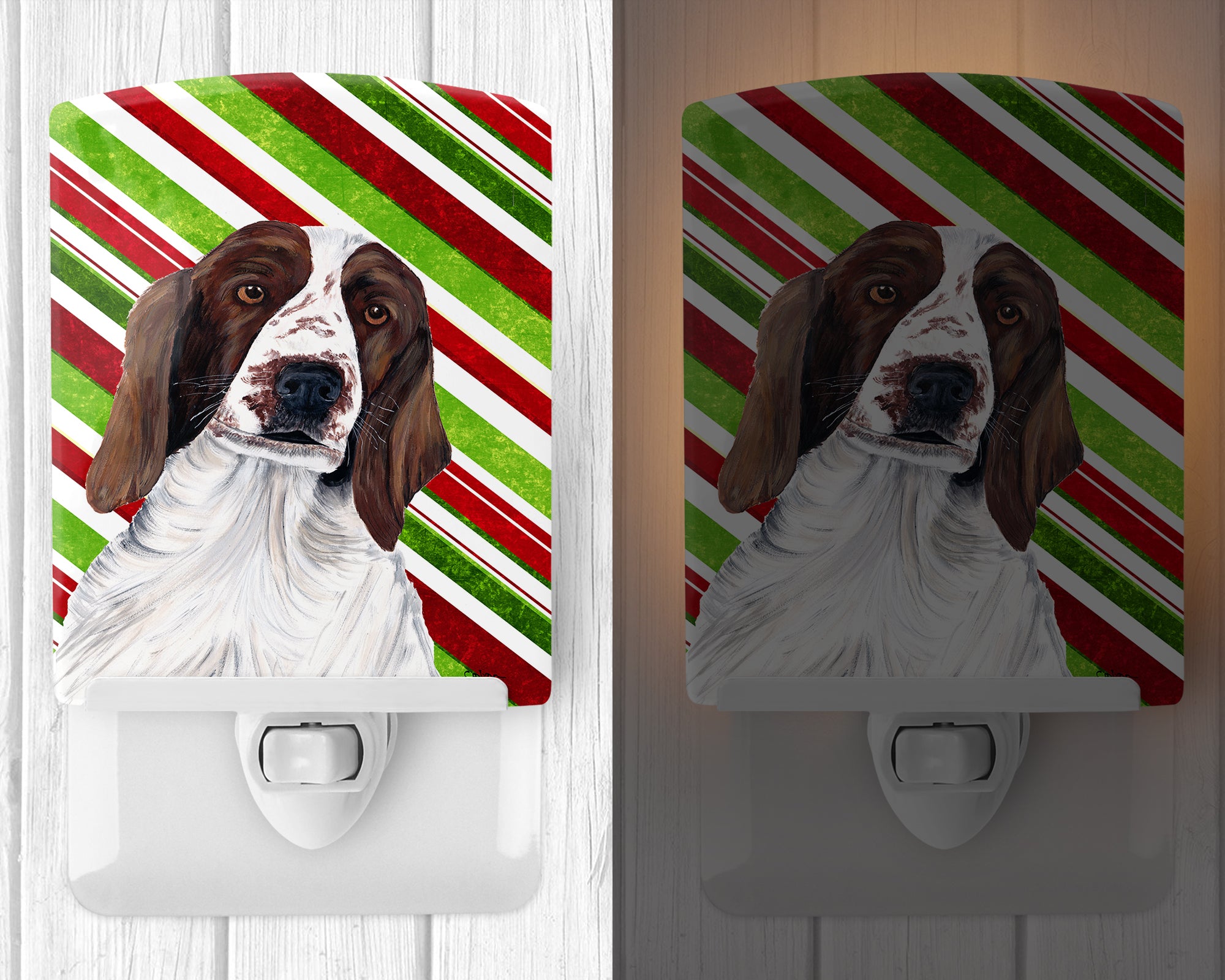 Welsh Springer Spaniel Candy Cane Holiday Christmas Ceramic Night Light SC9340CNL - the-store.com