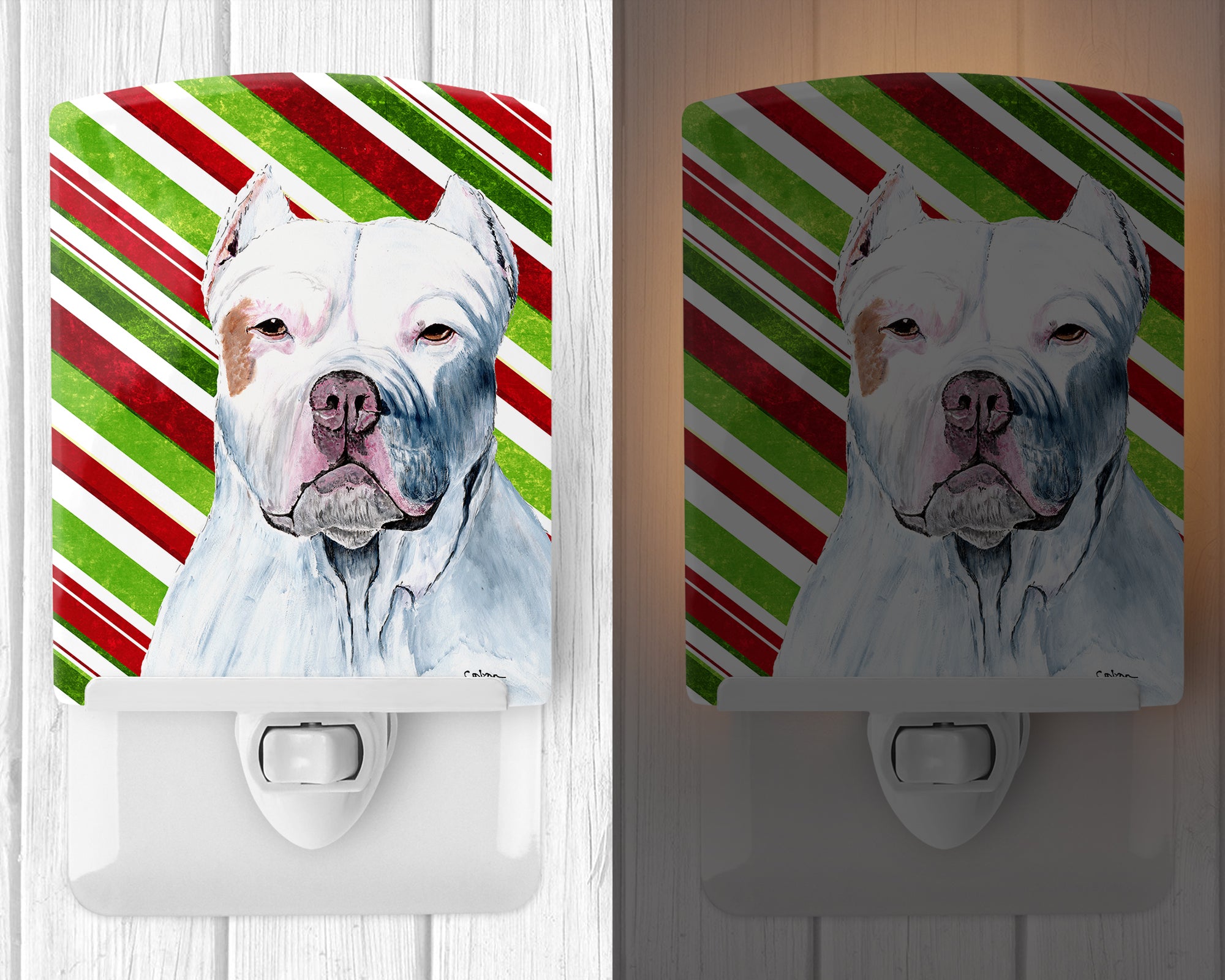 Pit Bull Candy Cane Holiday Christmas Ceramic Night Light SC9341CNL - the-store.com