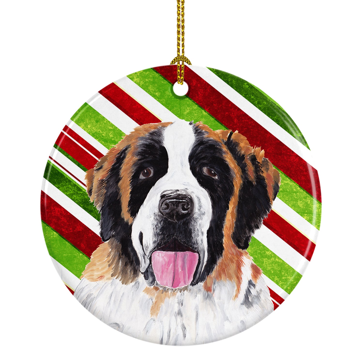 Saint Bernard Candy Cane Holiday Christmas  Ceramic Ornament SC9342 - the-store.com