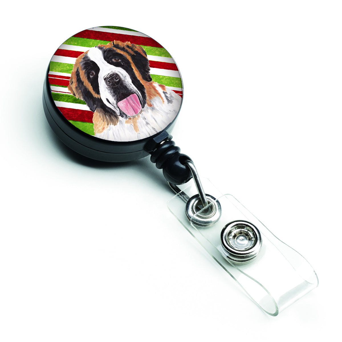 Saint Bernard Candy Cane Holiday Christmas Retractable Badge Reel SC9342BR  the-store.com.