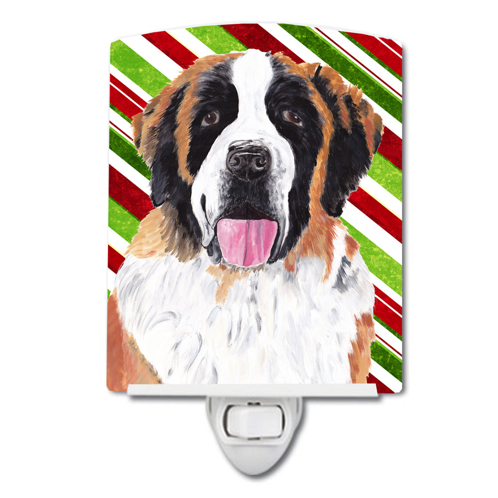 Saint Bernard Candy Cane Holiday Christmas Ceramic Night Light SC9342CNL - the-store.com