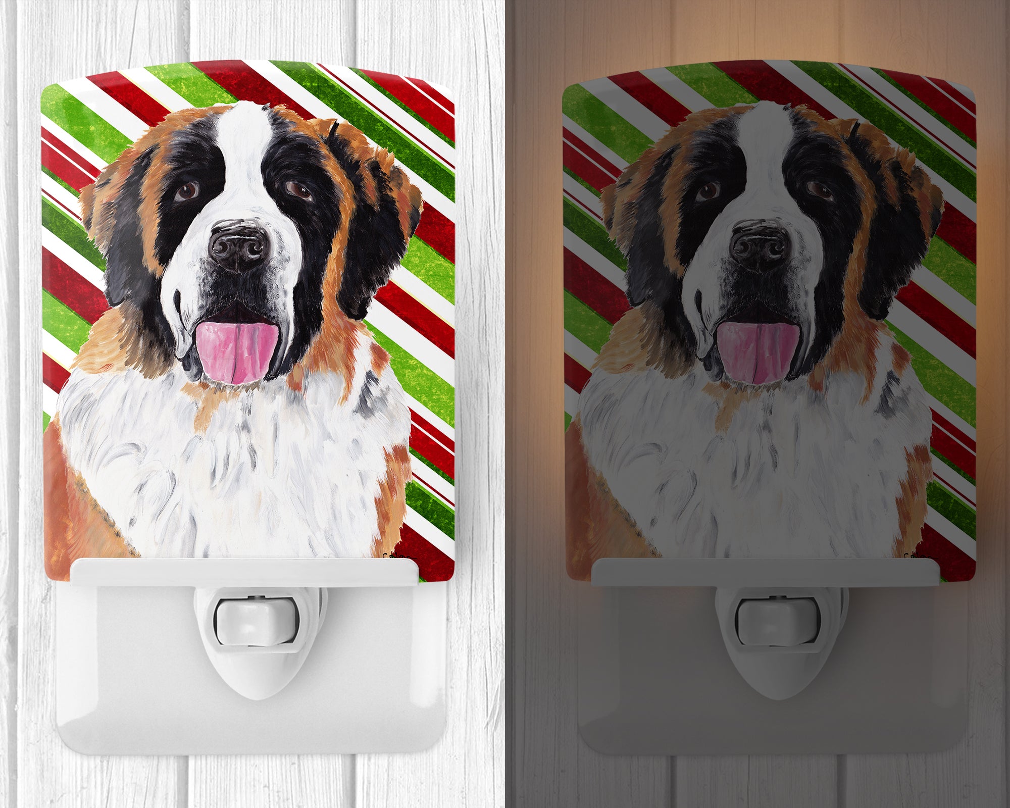 Saint Bernard Candy Cane Holiday Christmas Ceramic Night Light SC9342CNL - the-store.com