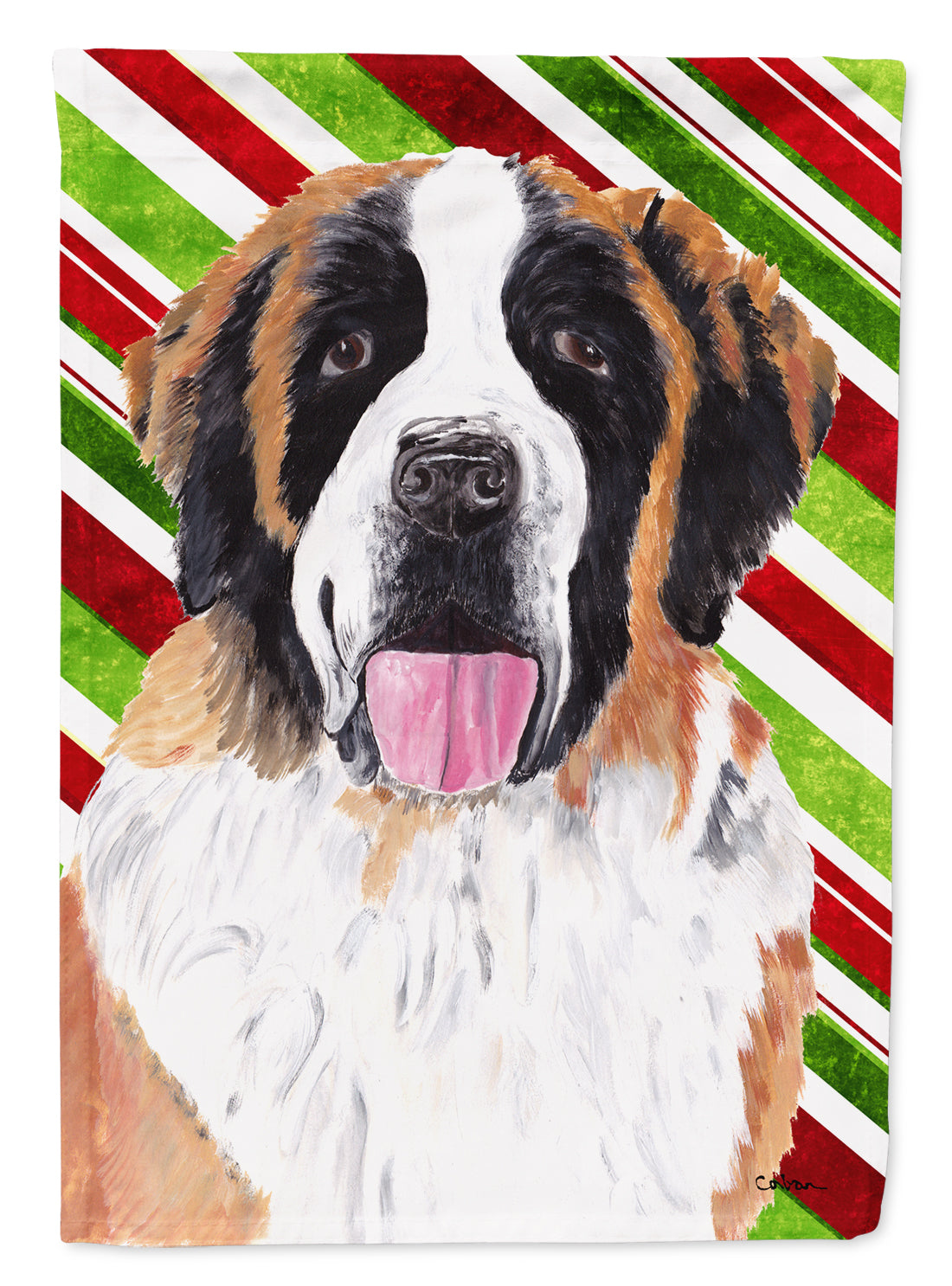 Saint Bernard Candy Cane Holiday Christmas Flag Garden Size.