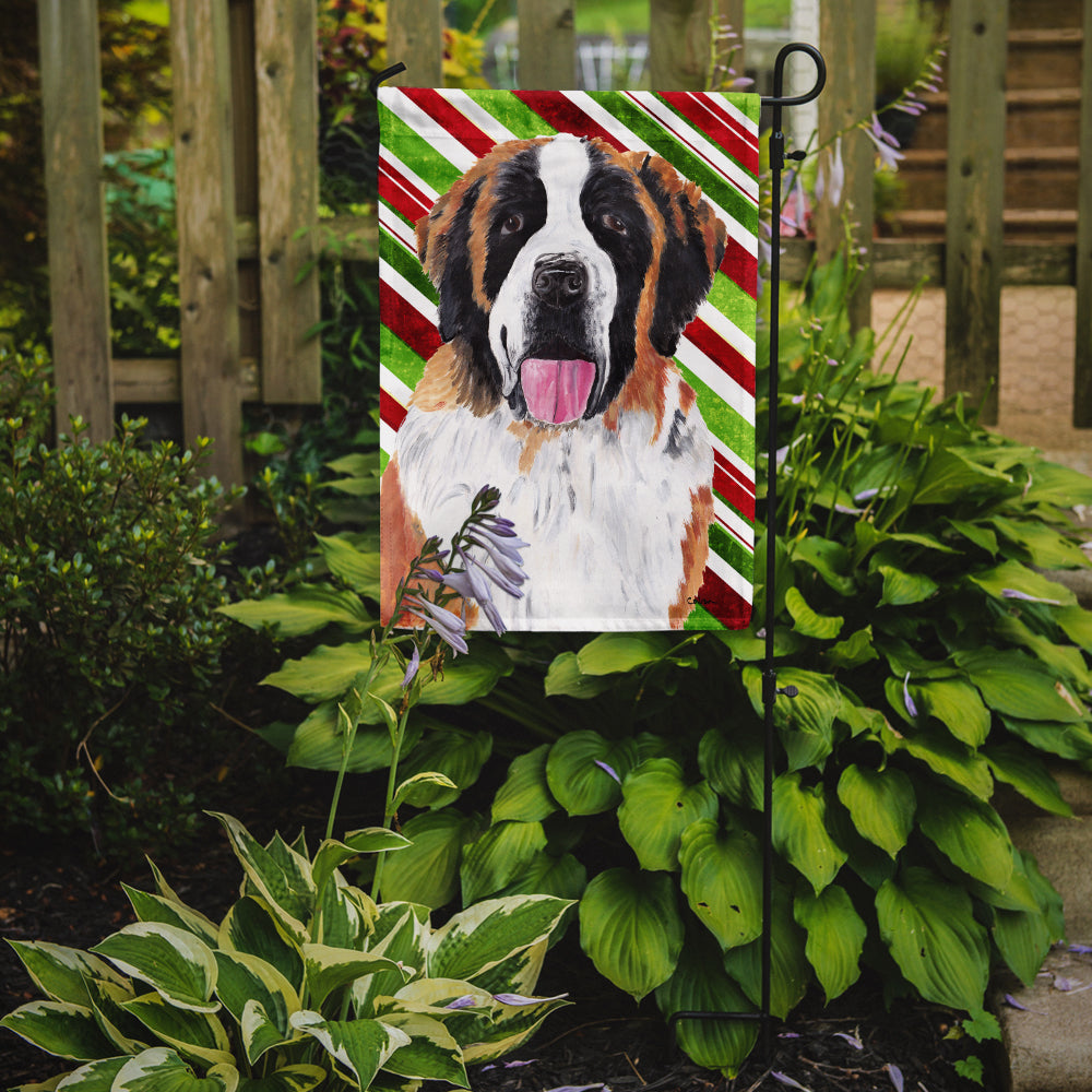 Saint Bernard Candy Cane Holiday Christmas Flag Garden Size.