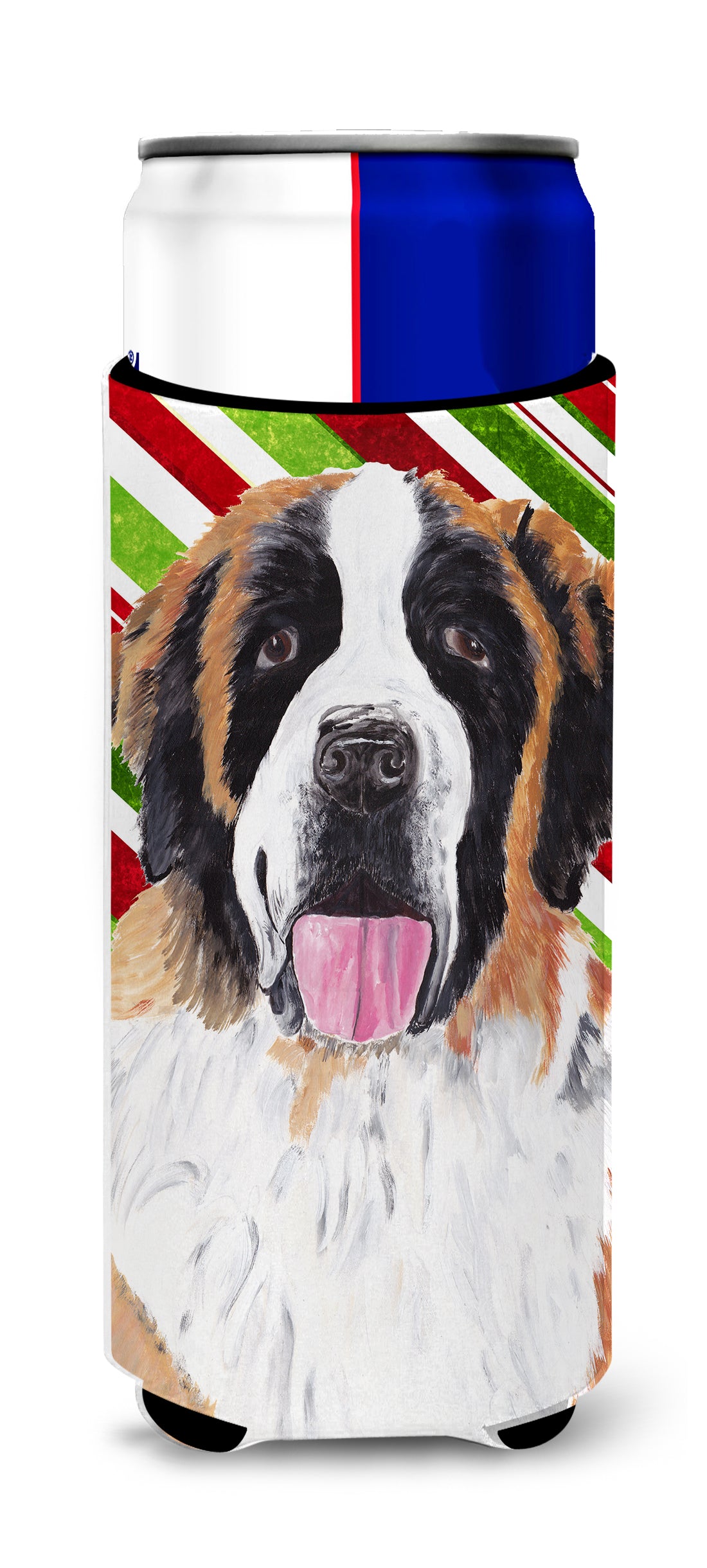 Saint Bernard Candy Cane Holiday Christmas Ultra Beverage Insulators for slim cans SC9342MUK.