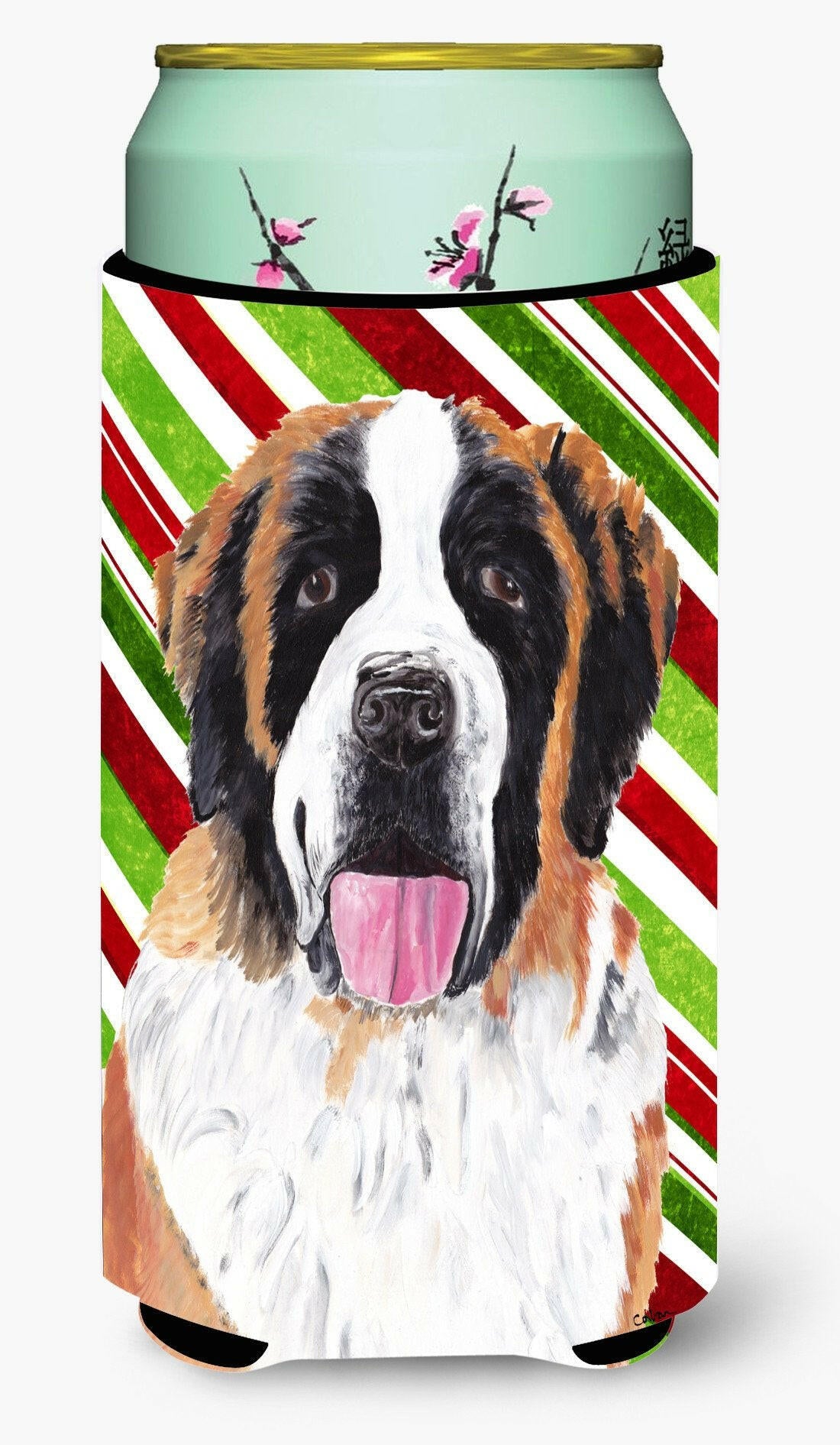 Saint Bernard Candy Cane Holiday Christmas  Tall Boy Beverage Insulator Beverage Insulator Hugger by Caroline's Treasures