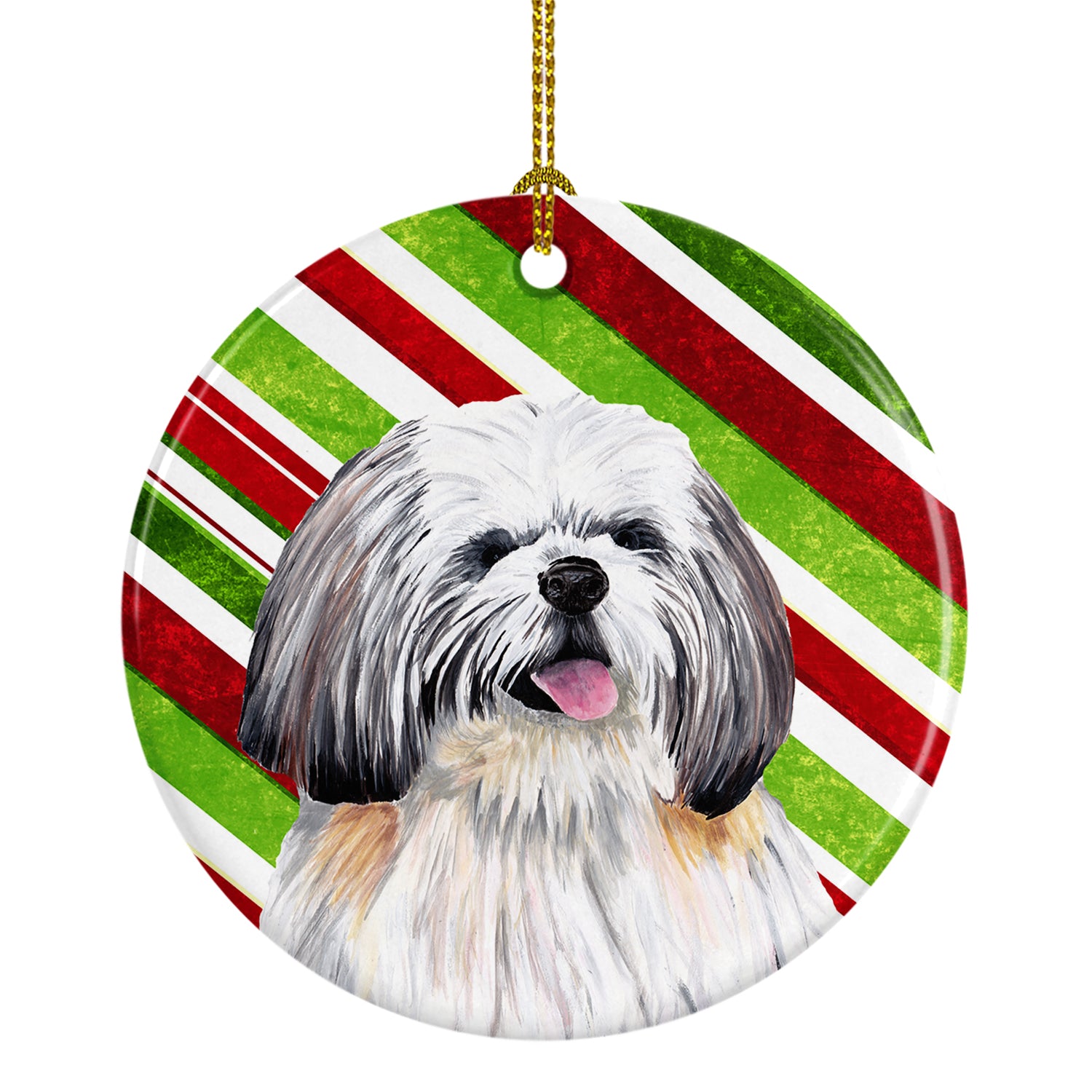 Shih Tzu Candy Cane Holiday Christmas  Ceramic Ornament SC9343 - the-store.com