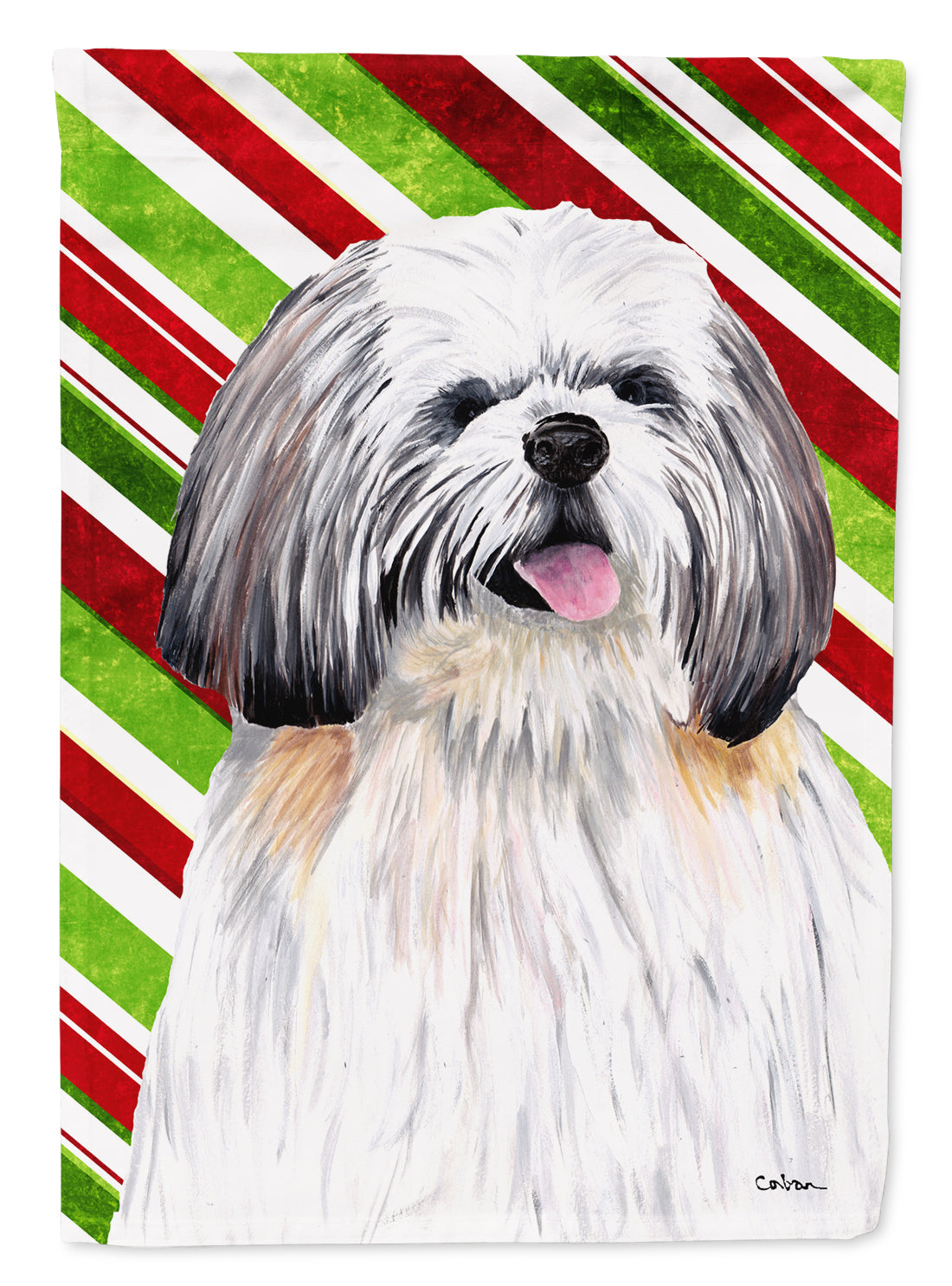 Shih Tzu Candy Cane Holiday Christmas Flag Garden Size.