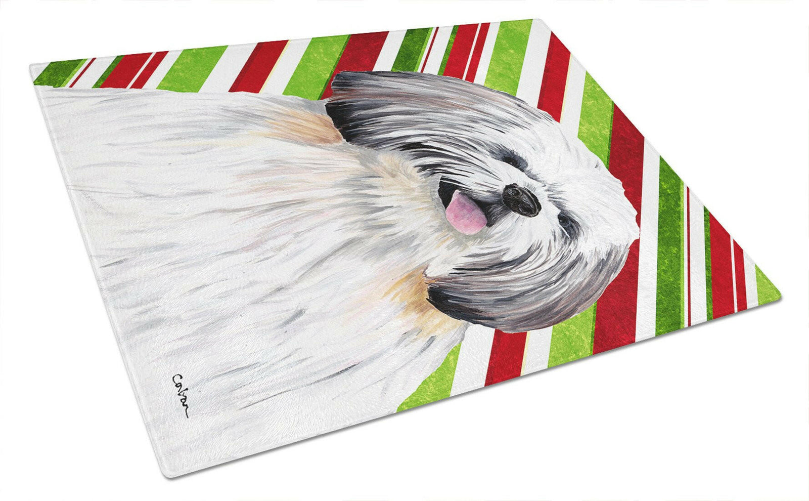 Shih Tzu Candy Cane Holiday Christmas Glass Cutting Board Large by Caroline's Treasures