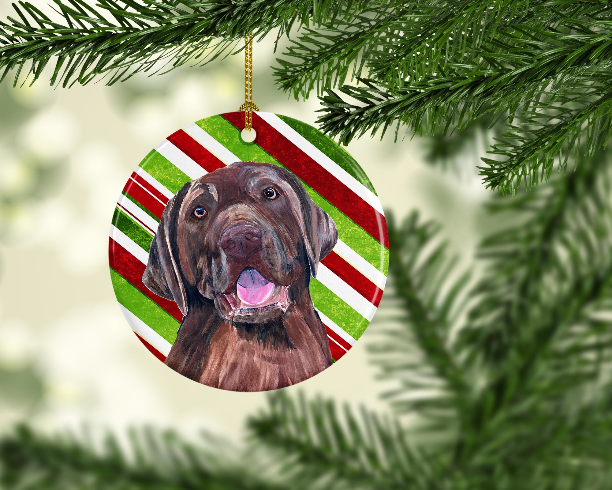 Labrador Candy Cane Holiday Christmas  Ceramic Ornament SC9344 - the-store.com