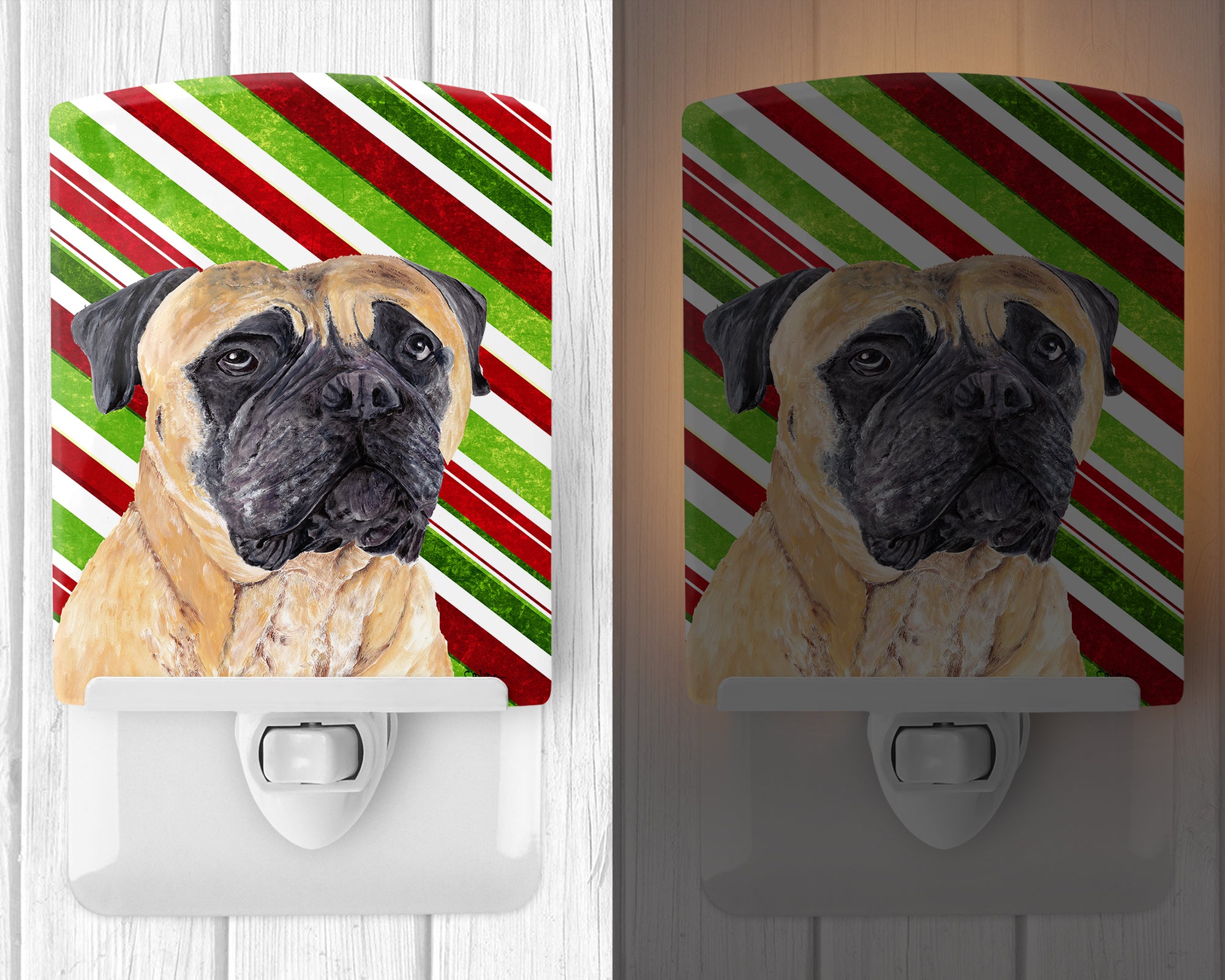 Mastiff Candy Cane Holiday Christmas Ceramic Night Light SC9345CNL - the-store.com