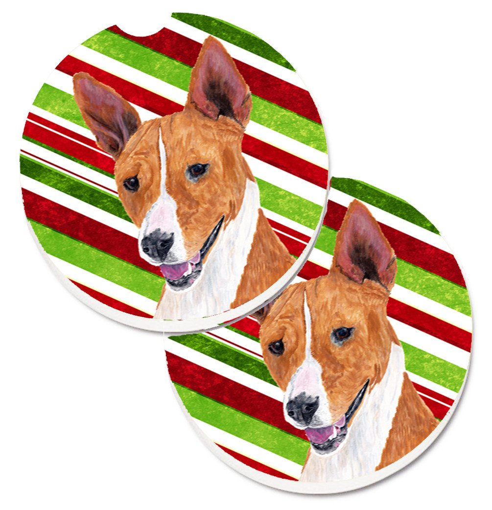 Basenji Candy Cane Holiday Christmas Set of 2 Cup Holder Car Coasters SC9347CARC by Caroline's Treasures