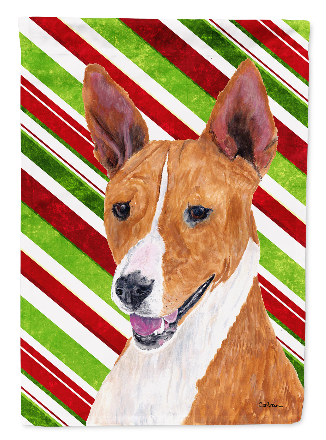 Basenji Candy Cane Holiday Christmas Flag Canvas House Size  the-store.com.