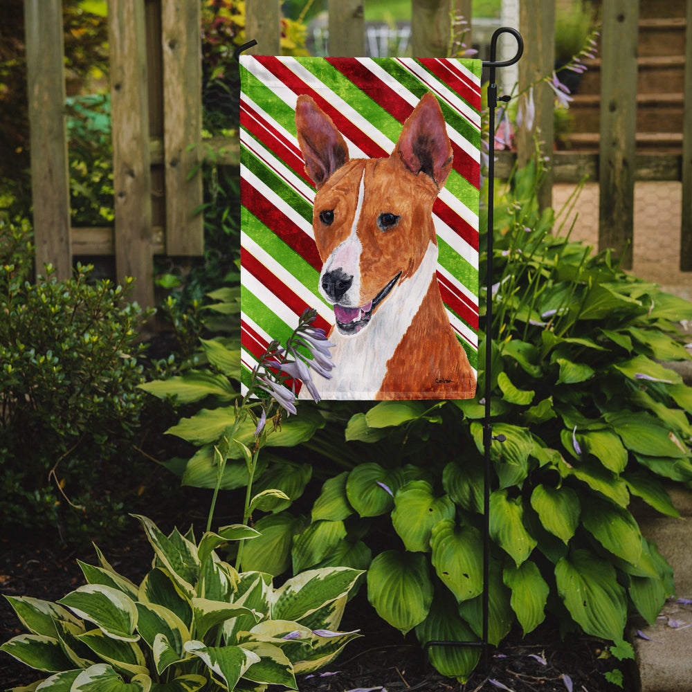 Basenji Candy Cane Holiday Christmas Flag Garden Size.