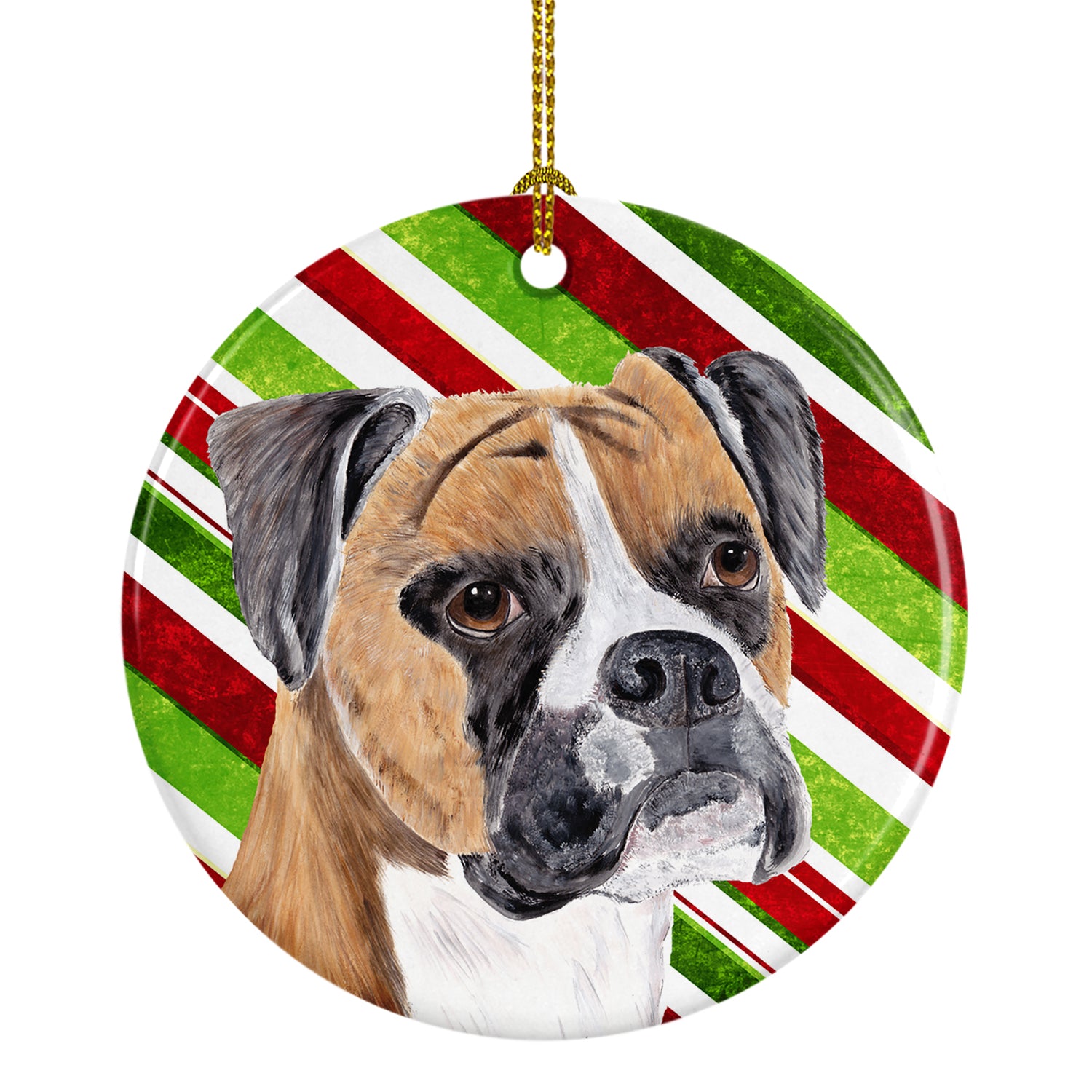 Boxer Candy Cane Holiday Christmas  Ceramic Ornament SC9350 - the-store.com