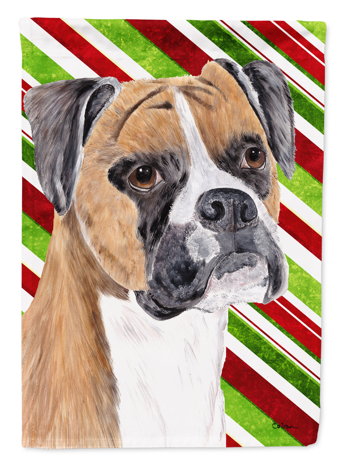 Boxer Candy Cane Holiday Christmas Flag Garden Size.