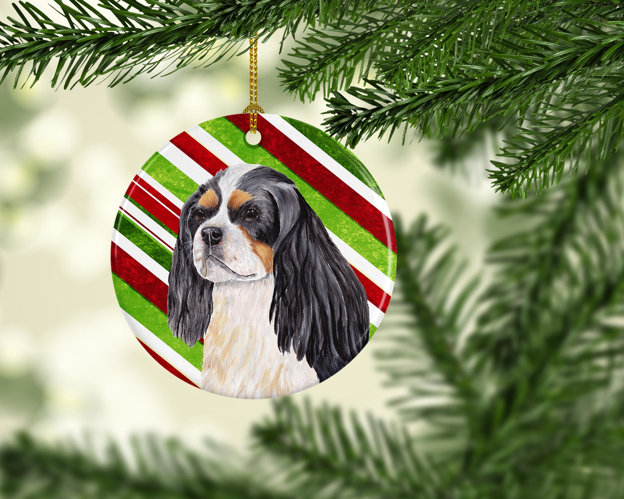 Cavalier Spaniel Candy Cane Holiday Christmas  Ceramic Ornament SC9351 - the-store.com