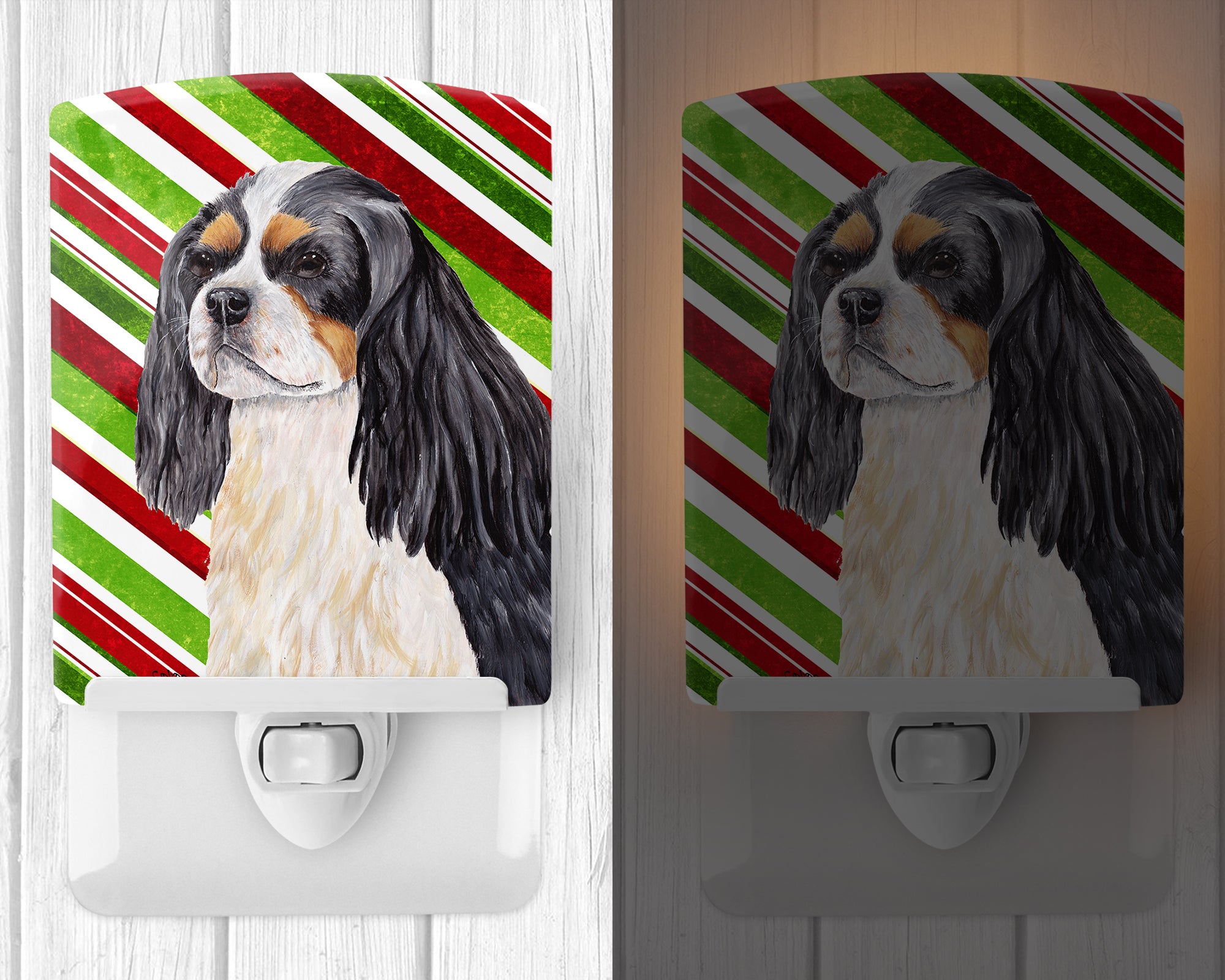 Cavalier Spaniel Candy Cane Holiday Christmas Ceramic Night Light SC9351CNL - the-store.com