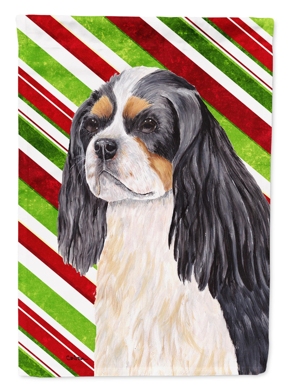 Cavalier Spaniel Candy Cane Holiday Christmas Flag Garden Size.