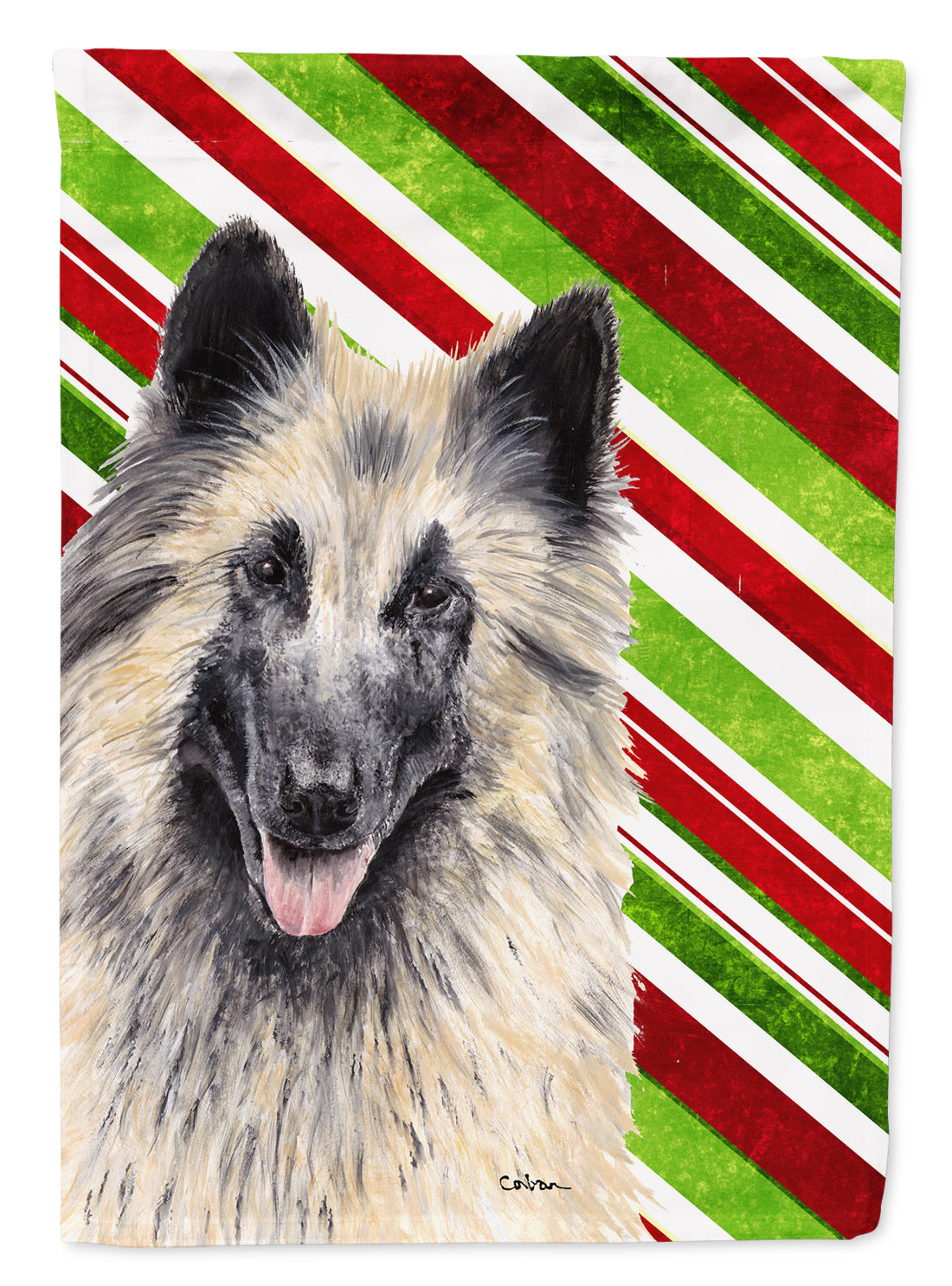 Belgian Tervuren Candy Cane Holiday Christmas Flag Garden Size.