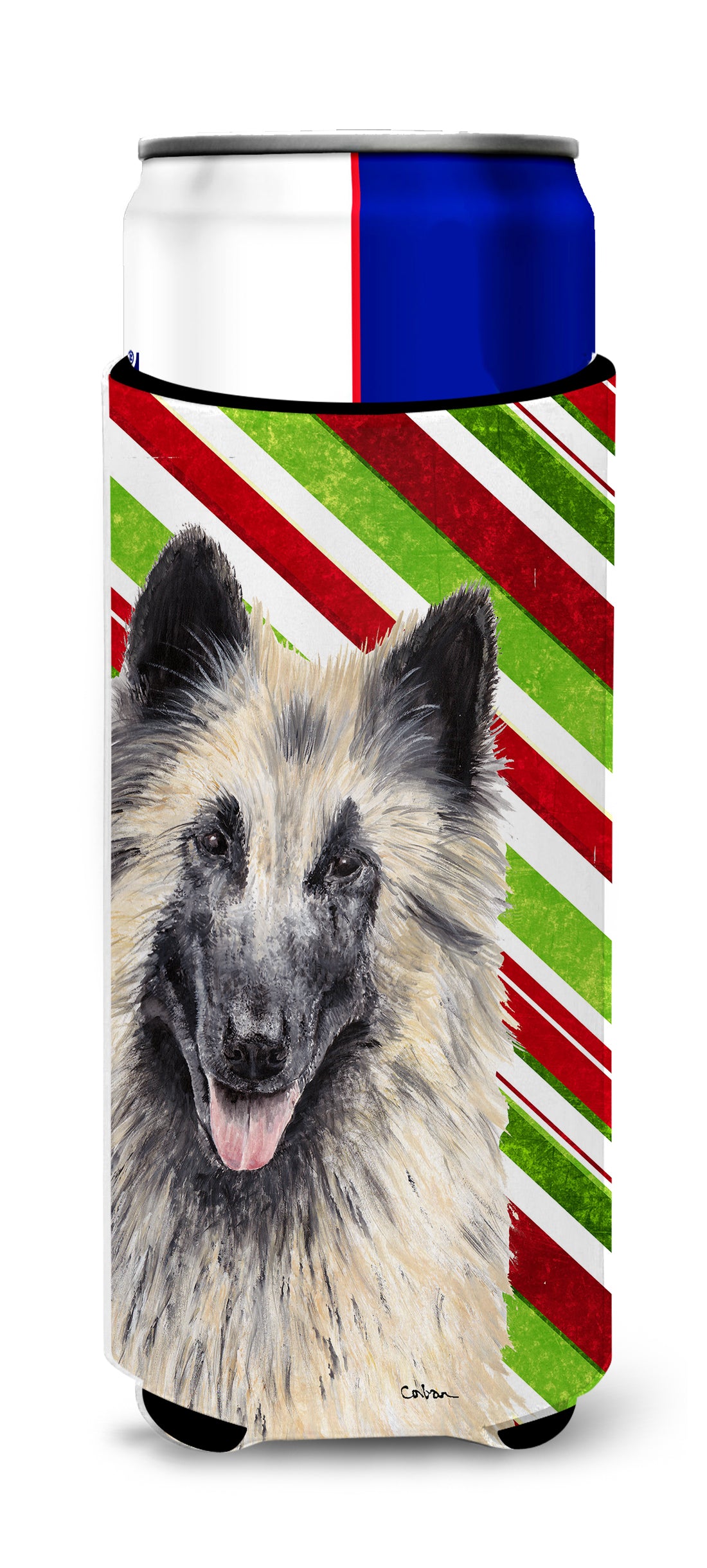 Belgian Tervuren Candy Cane Holiday Christmas Ultra Beverage Insulators for slim cans SC9352MUK.