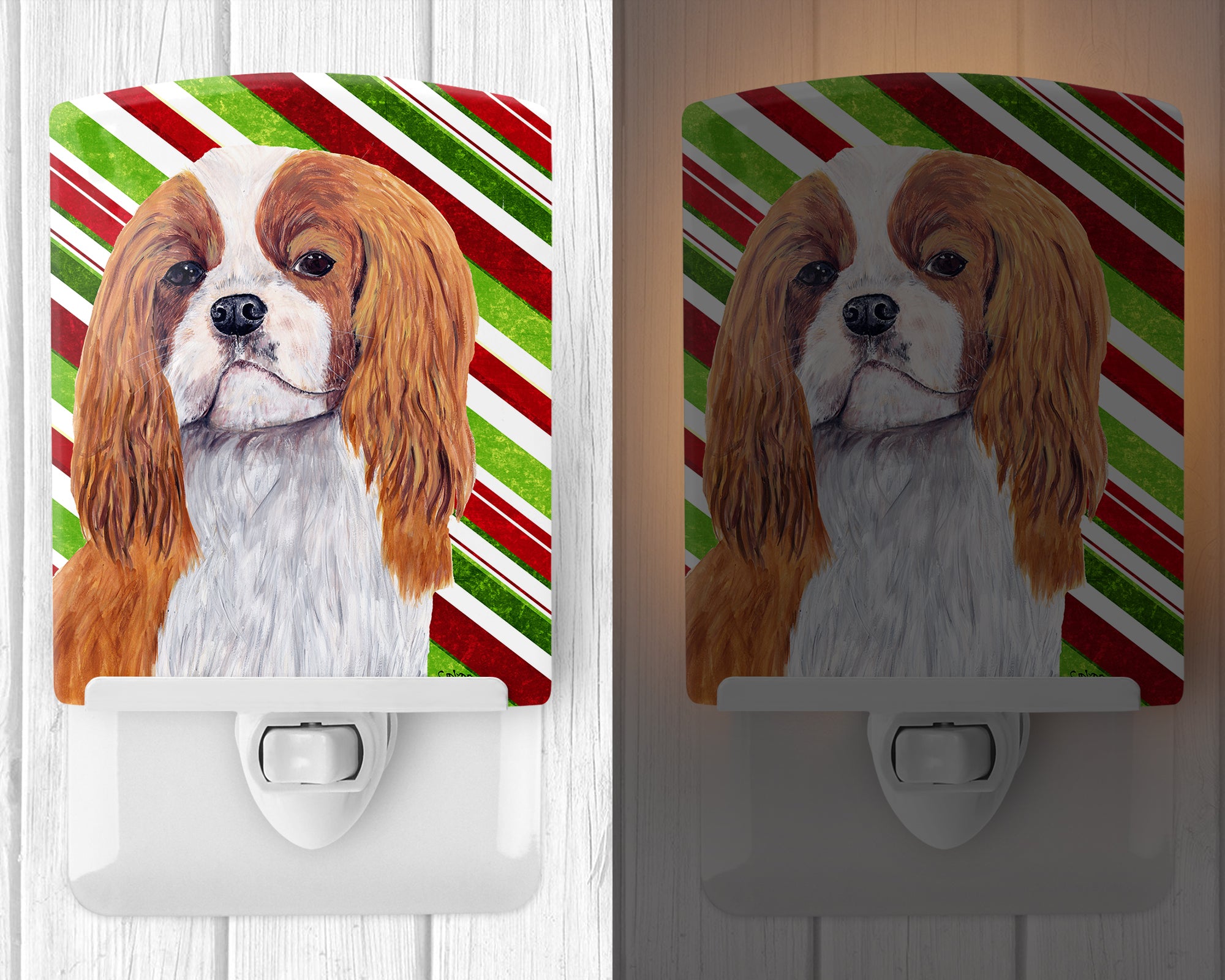 Cavalier Spaniel Candy Cane Holiday Christmas Ceramic Night Light SC9354CNL - the-store.com