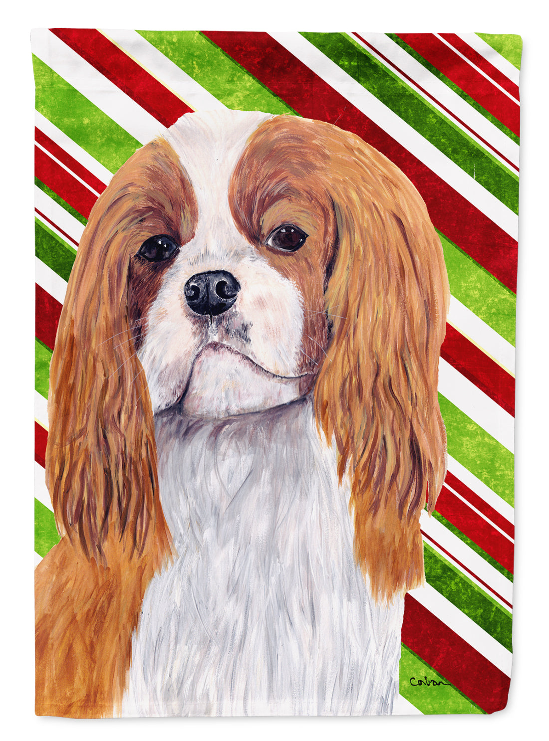 Cavalier Spaniel Candy Cane Holiday Christmas Flag Garden Size.