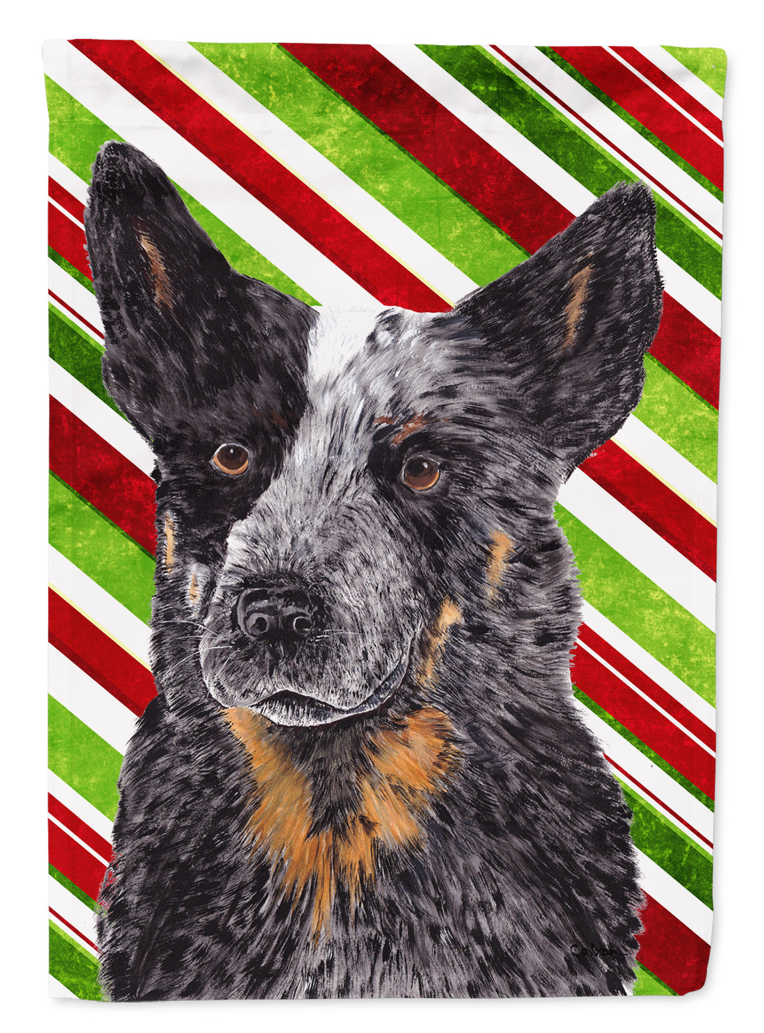 Australian Cattle Dog Candy Cane Holiday Christmas Flag Garden Size.