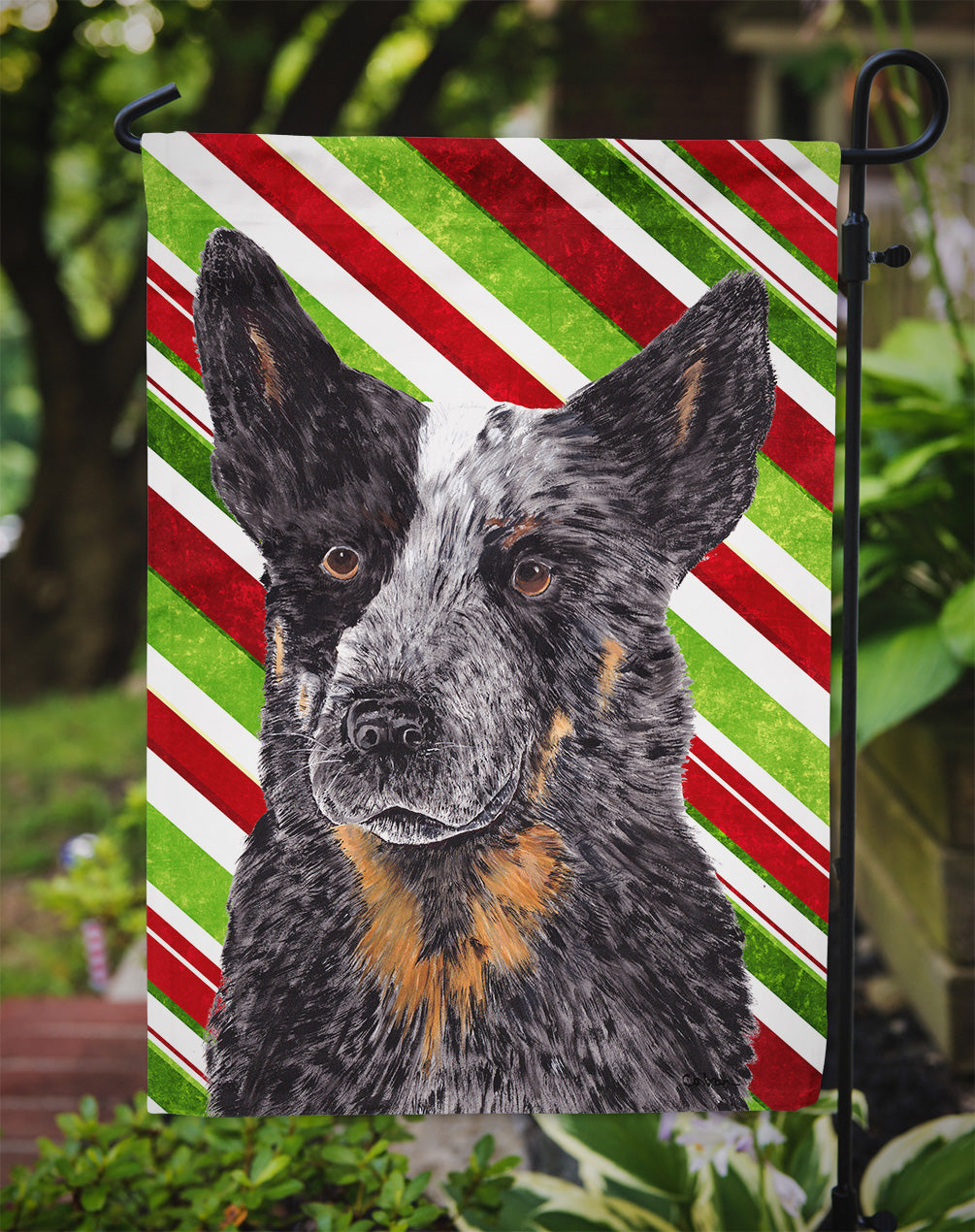 Australian Cattle Dog Candy Cane Holiday Christmas Flag Garden Size.