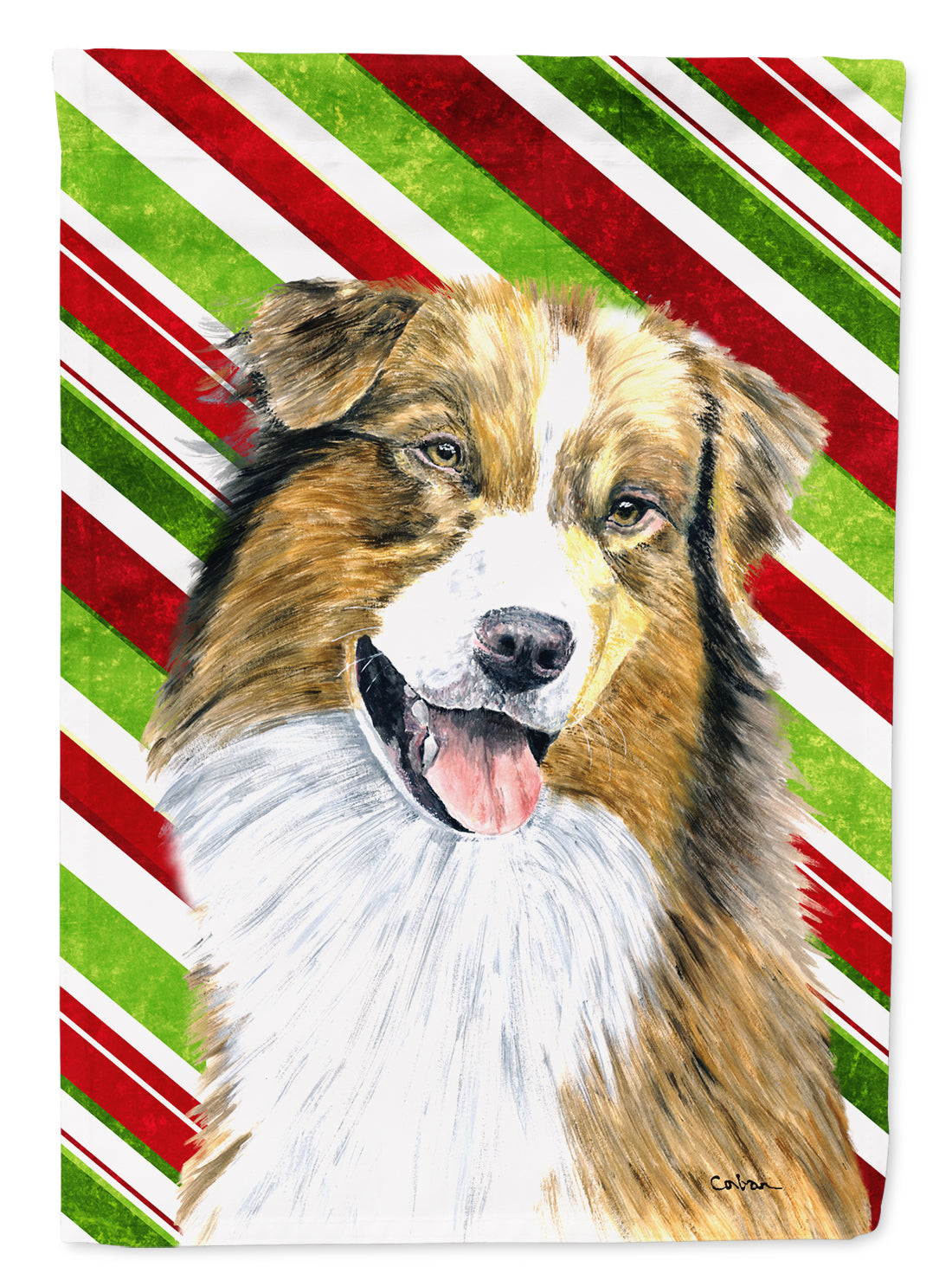 Australian Shepherd Candy Cane Holiday Christmas Flag Canvas House Size  the-store.com.