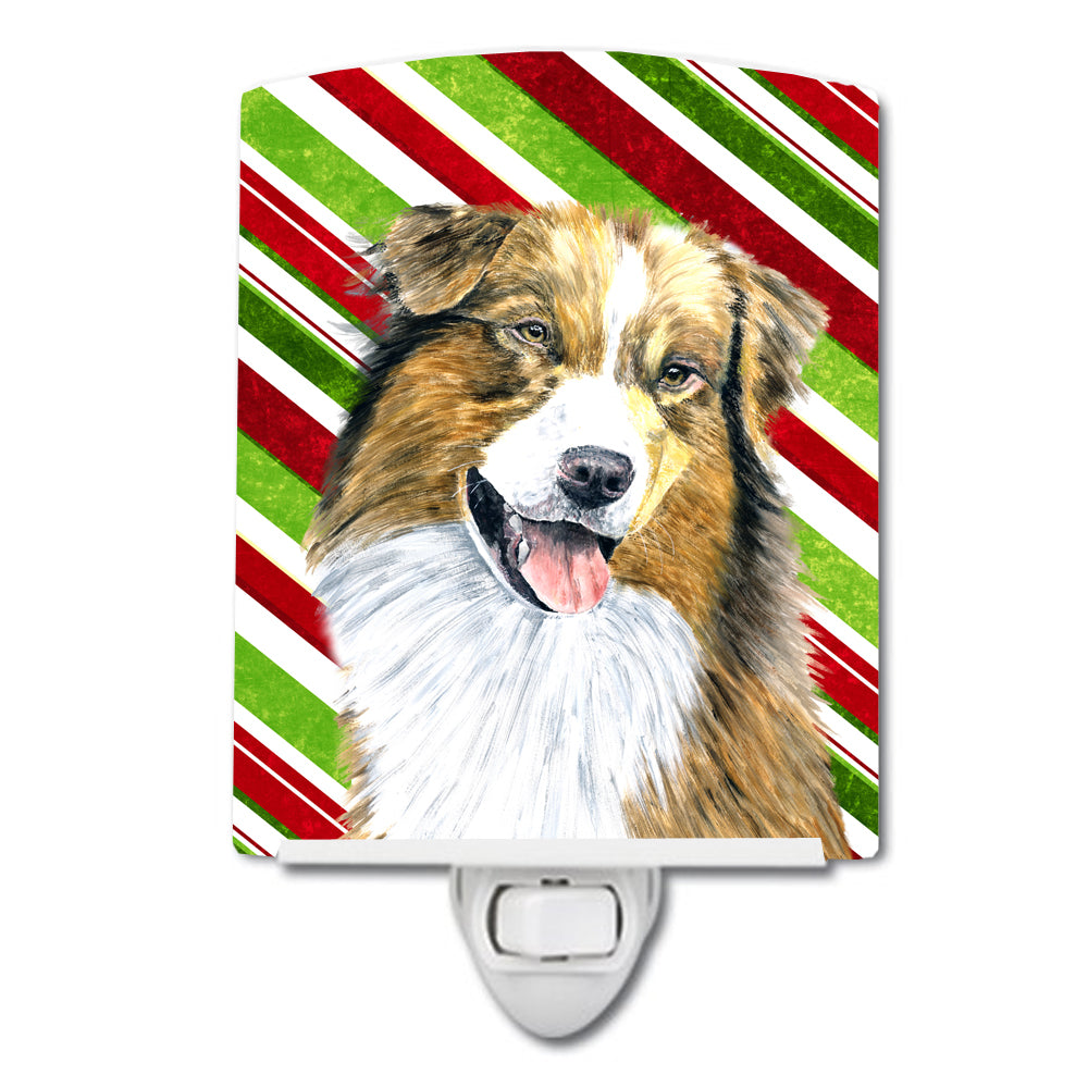 Australian Shepherd Candy Cane Holiday Christmas Ceramic Night Light SC9357CNL - the-store.com