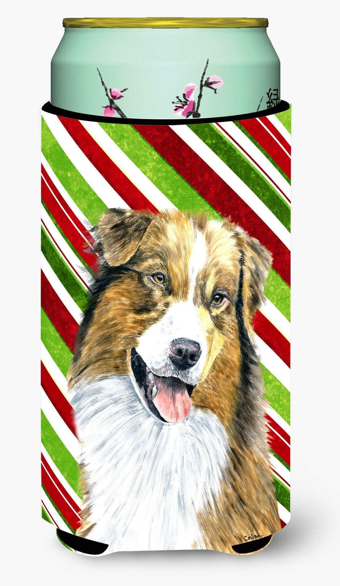 Australian Shepherd Candy Cane Holiday Christmas  Tall Boy Beverage Insulator Beverage Insulator Hugger by Caroline's Treasures