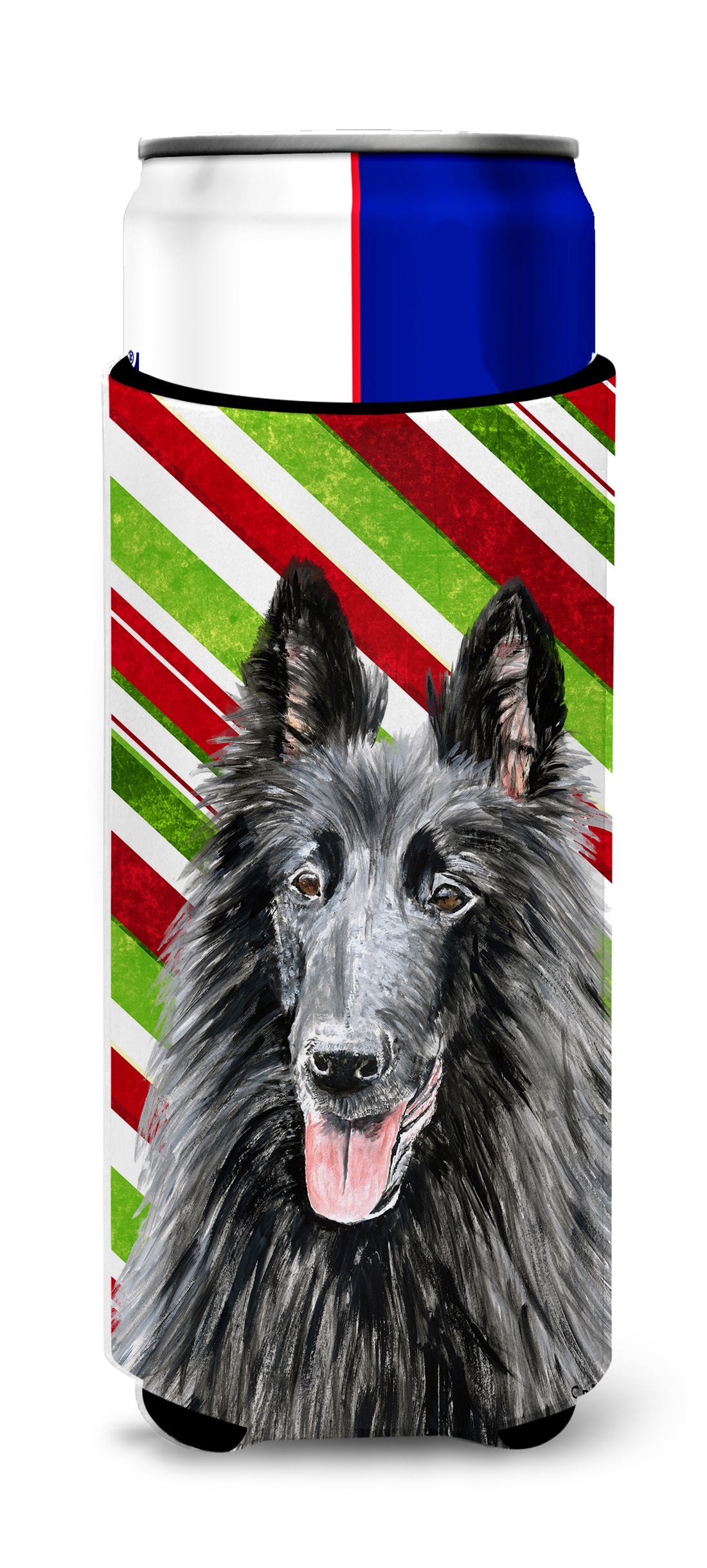 Belgian Sheepdog Candy Cane Holiday Christmas Ultra Beverage Insulators for slim cans SC9358MUK.