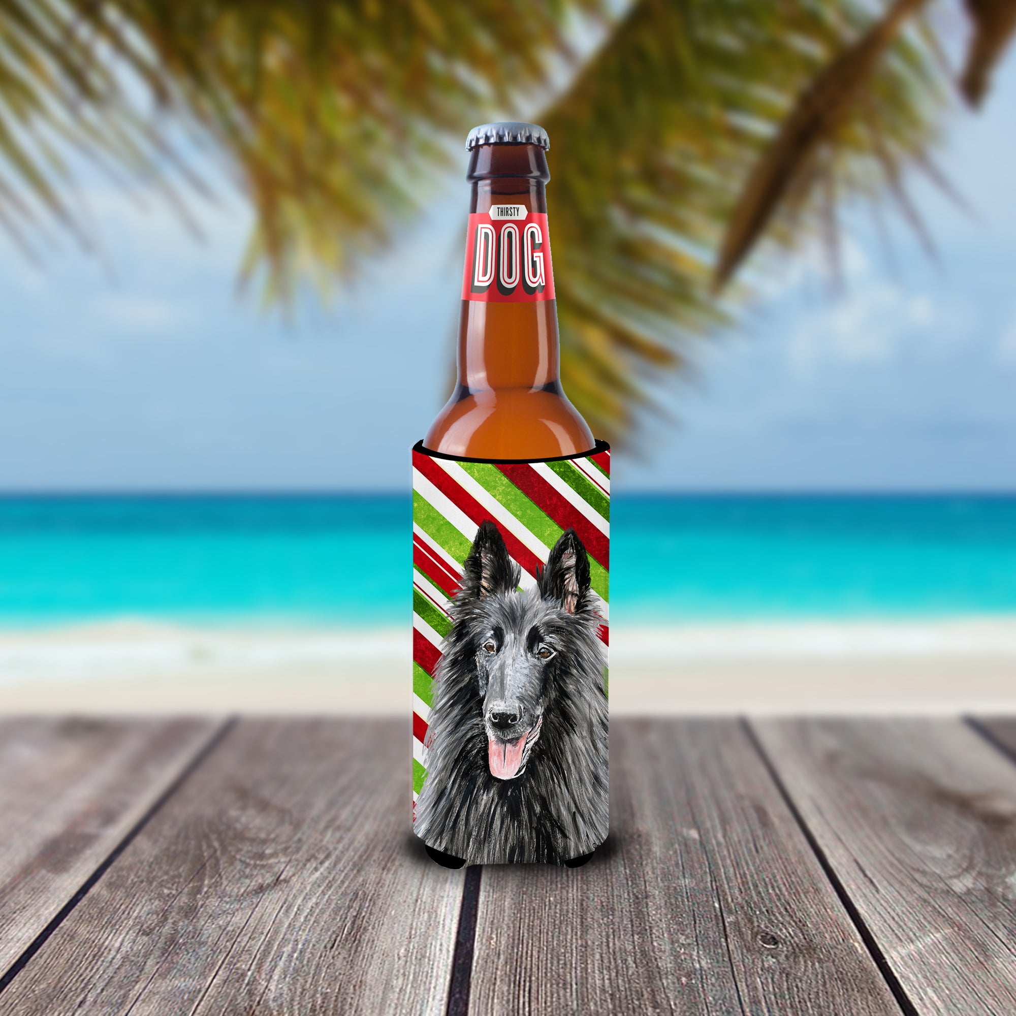 Belgian Sheepdog Candy Cane Holiday Christmas Ultra Beverage Insulators for slim cans SC9358MUK.